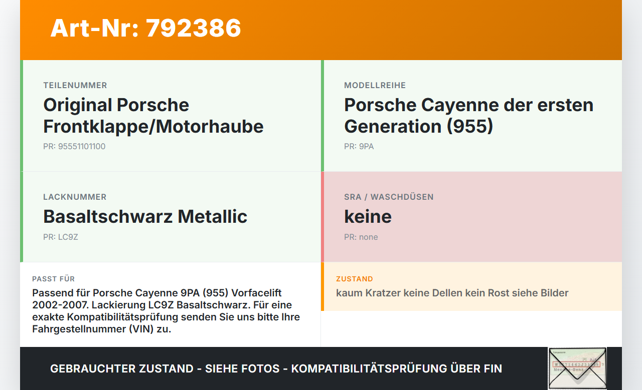 Porsche Cayenne 9PA 955 02-07 Motorhaube Frontklappe Haube LC9Z Porsche Cayenne 9PA 955 02-07 10.02.2005... Vorschau 3