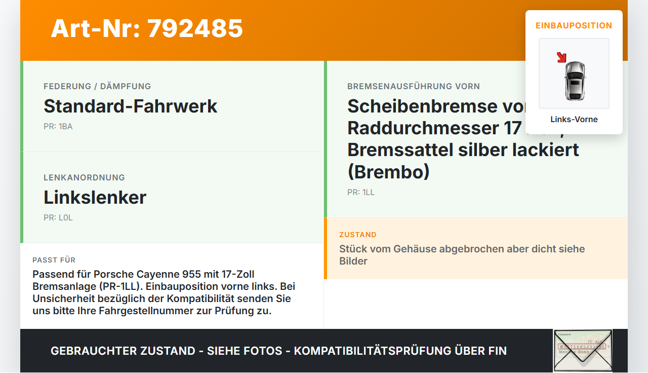 Porsche Cayenne 9PA 955 02-07 4,5 250KW Bremssattel Vorne Links Orig. Brembo Porsche Cayenne 9PA 955 02-07... Vorschau 3