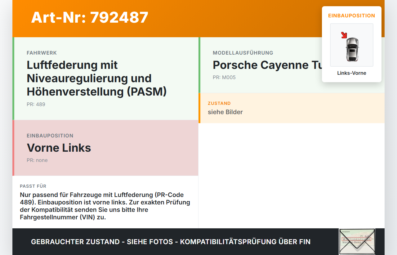 Porsche Cayenne 9PA 955 02-07 Stossdämpfer Federbein Luftfahwerk Luftfederung Vorne Links Porsche Cayenne 9PA 955... Vorschau 3