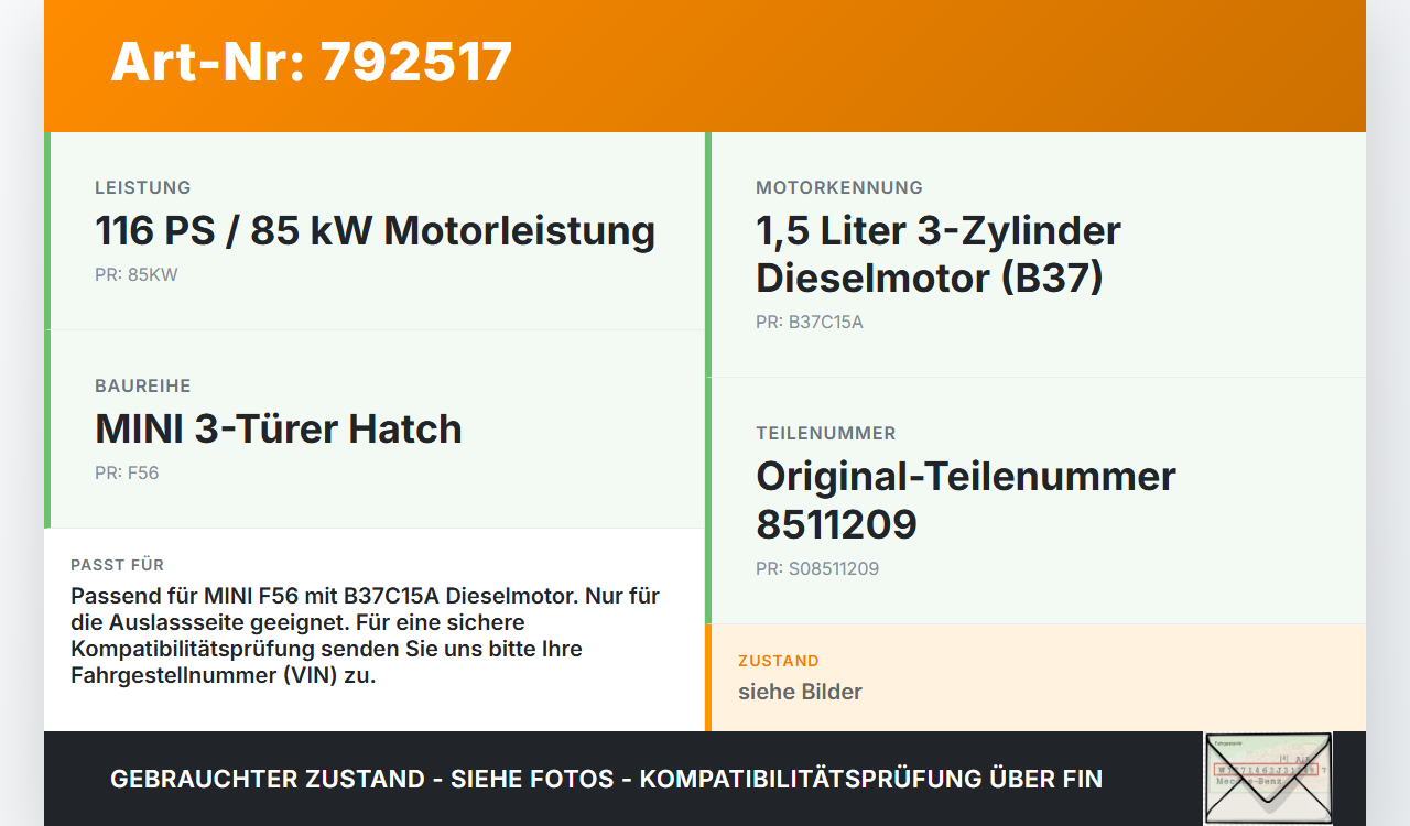 Mini Cooper D F56 14-18 1,5d 85KW B37C15A Nockenwelle Auslass Mini Cooper D F56 14-18 27.06.2014 8511209... Vorschau 3