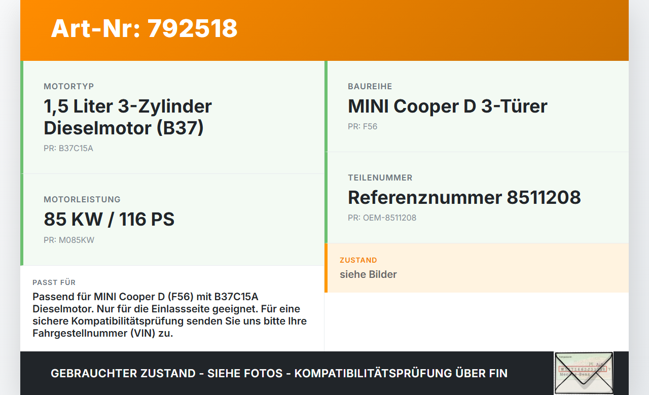 Mini Cooper D F56 14-18 1,5d 85KW B37C15A Nockenwelle Einlass Mini Cooper D F56 14-18 27.06.2014 8511208... Vorschau 3