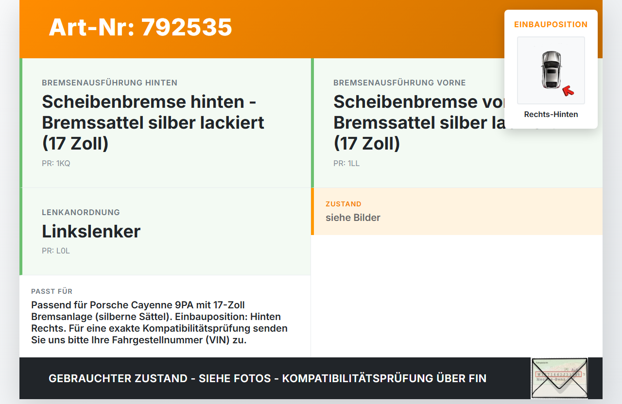 Porsche Cayenne 9PA 955 02-07 4,5 250KW Bremssattel Bremszange Hinten Rechts Orig. Brembo Porsche Cayenne 9PA 955... Vorschau 3