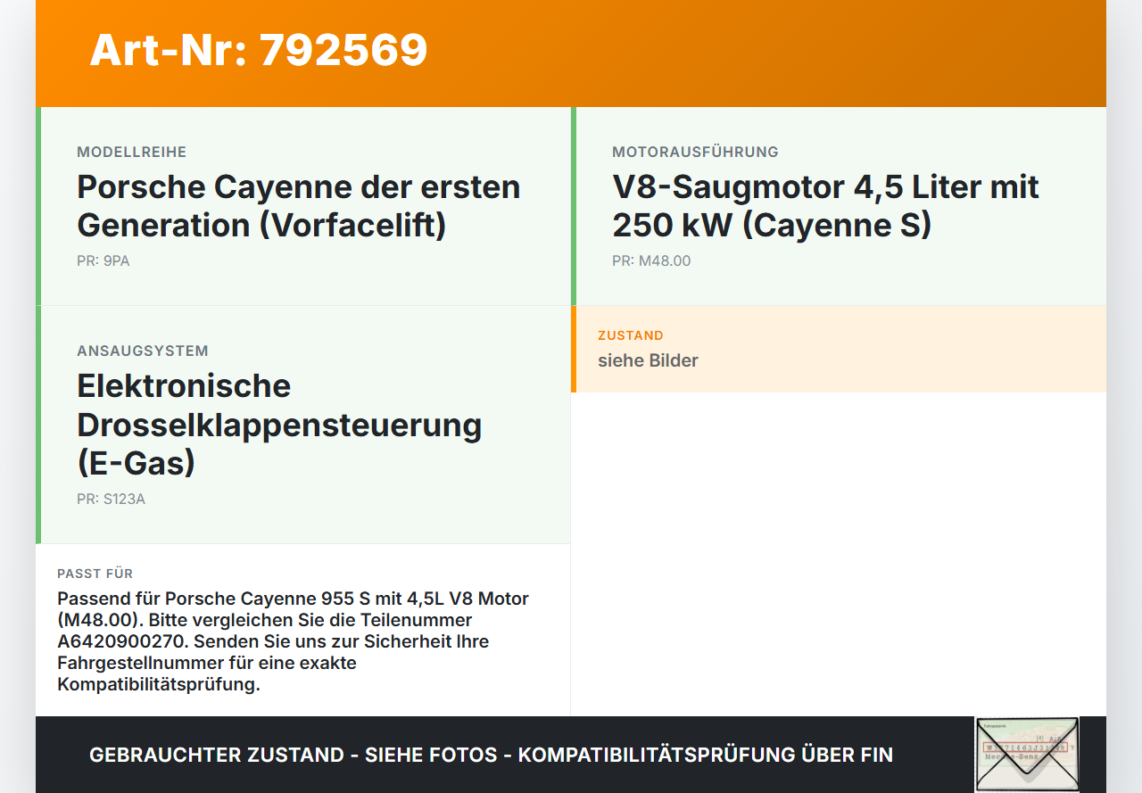 Porsche Cayenne 9PA 955 02-07 4,5 250KW 4800 Drosselklappe Porsche Cayenne 9PA 955 02-07 10.02.2005 94860511503... Vorschau 3