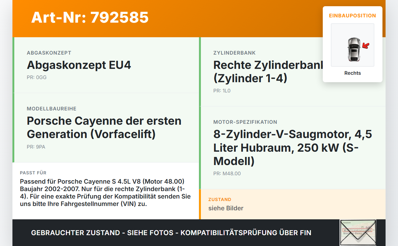 Porsche Cayenne 9PA 955 02-07 4,5 250KW 4800 Abgaskrümmer Rechts 1-4 Porsche Cayenne 9PA 955 02-07 10.02.2005... Vorschau 3