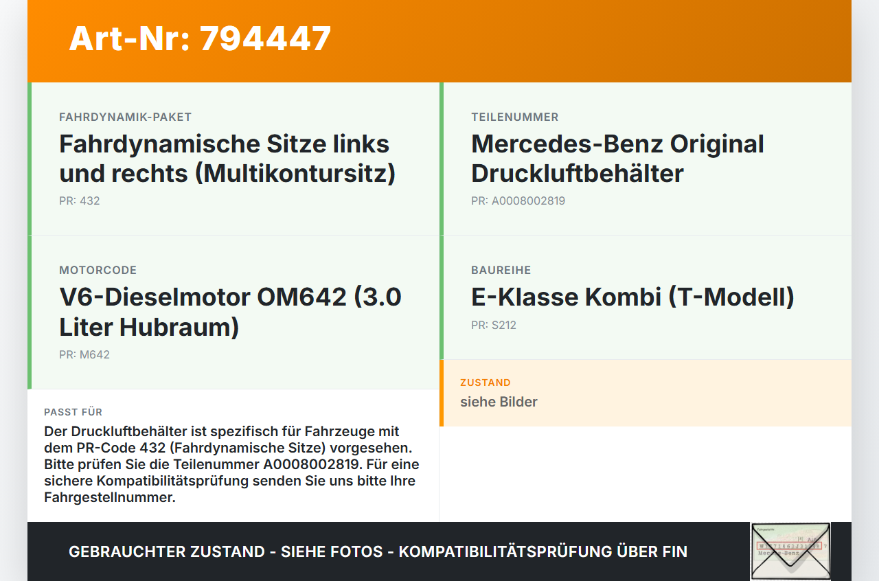 Mercedes S212 E350d 13-16 CDI 3,0 195KW Speicher Behälter Mercedes S212 E350d 13-16 17.12.2014 A0008002819 4011774B... Vorschau 3