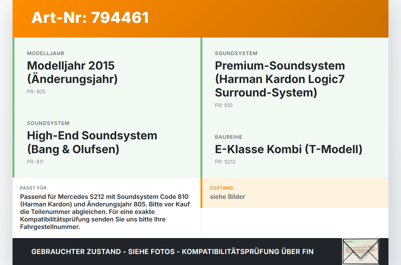 Mercedes S212 E350d 13-16 Verstärker Endstufe für Soundsystem Orig. Harman Mercedes S212 E350d 13-16 17.12.2014... Vorschau 3