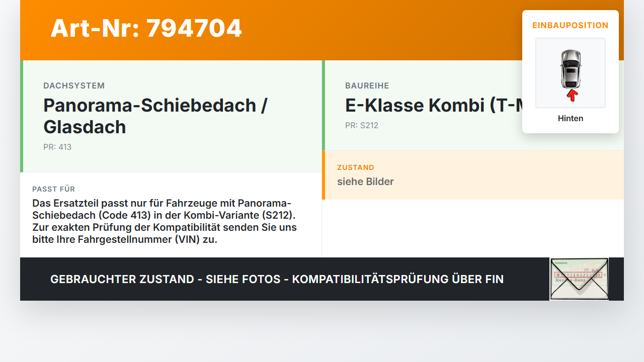 Mercedes S212 E350d 13-16 Glasscheibe Endstück für Panoramadach Hinten Mercedes S212 E350d 13-16 17.12.2014... Vorschau 3