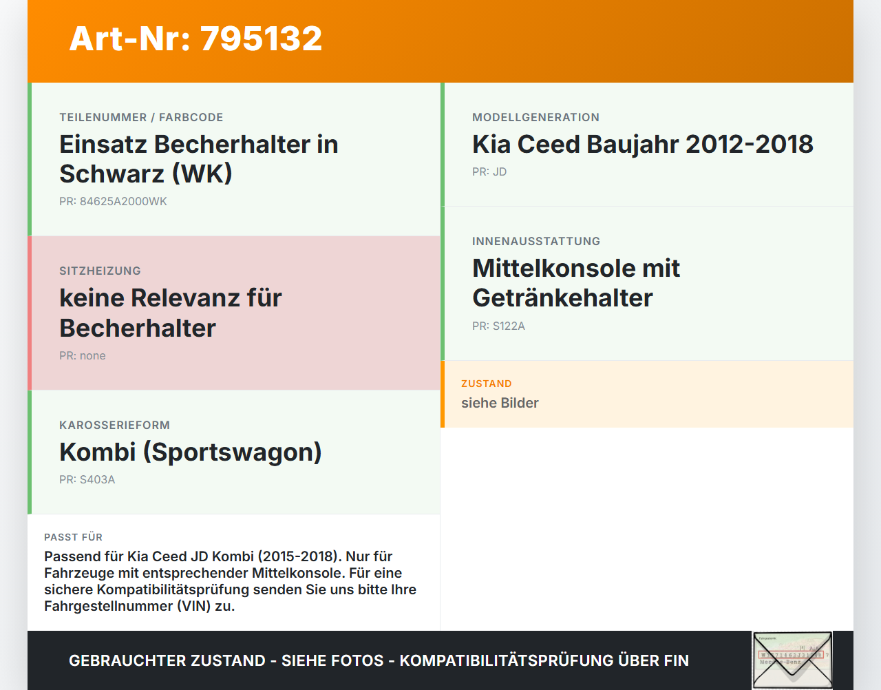 Kia Ceed JD 15-18 Kombi Einsatz Becherhalter Getränkehalter Kia Ceed JD 15-18 24.05.2016 84625A2000WK gebraucht Vorschau 3
