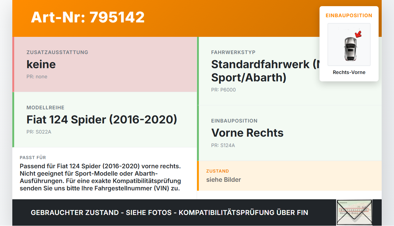 Fiat Spider 124 16-20 Stossdämpfer Federbein Vorne Rechts Fiat Spider 124 16-20 06.10.2016 50502932 D605144944... Vorschau 3
