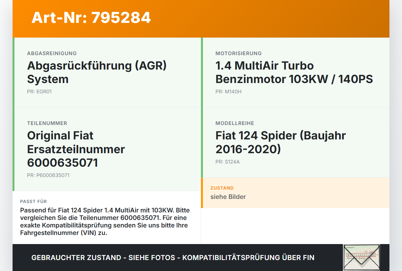Fiat Spider 124 16-20 1,4 103KW Abgasleitung AGR Rohr Leitung Fiat Spider 124 16-20 06.10.2016 6000635071 gebraucht Vorschau 3