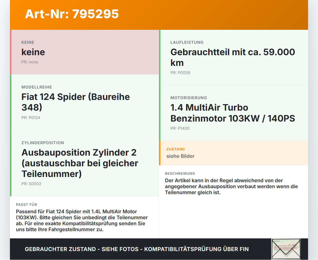Fiat Spider 124 16-20 1,4 103KW Injektor Einspritzdüse Zyl.2 Fiat Spider 124 16-20 06.10.2016 0280158300 55241175... Vorschau 3