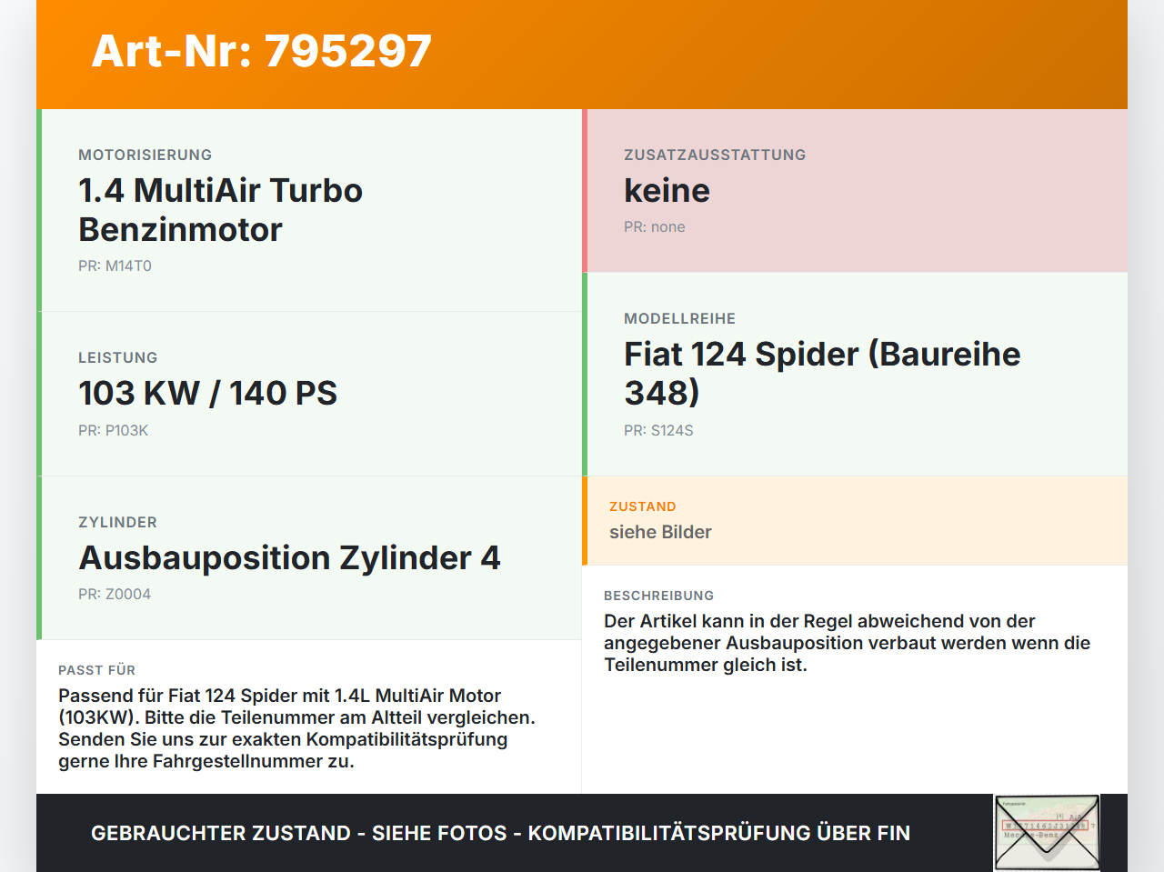 Fiat Spider 124 16-20 1,4 103KW Injektor Einspritzdüse Zyl.4 Fiat Spider 124 16-20 06.10.2016 0280158300 55241175... Vorschau 3