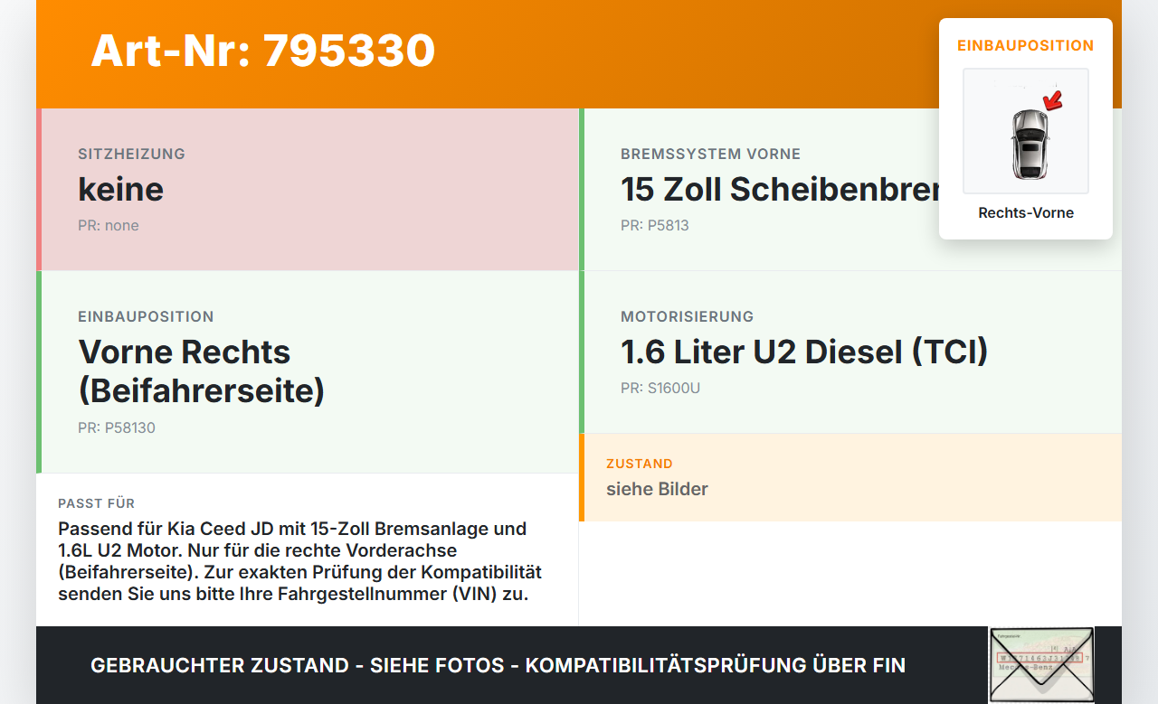 Kia Ceed JD 15-18 1,6 100KW Bremssattel Bremszange Vorne Rechts Kia Ceed JD 15-18 24.05.2016 58130A-6020 gebraucht Vorschau 3