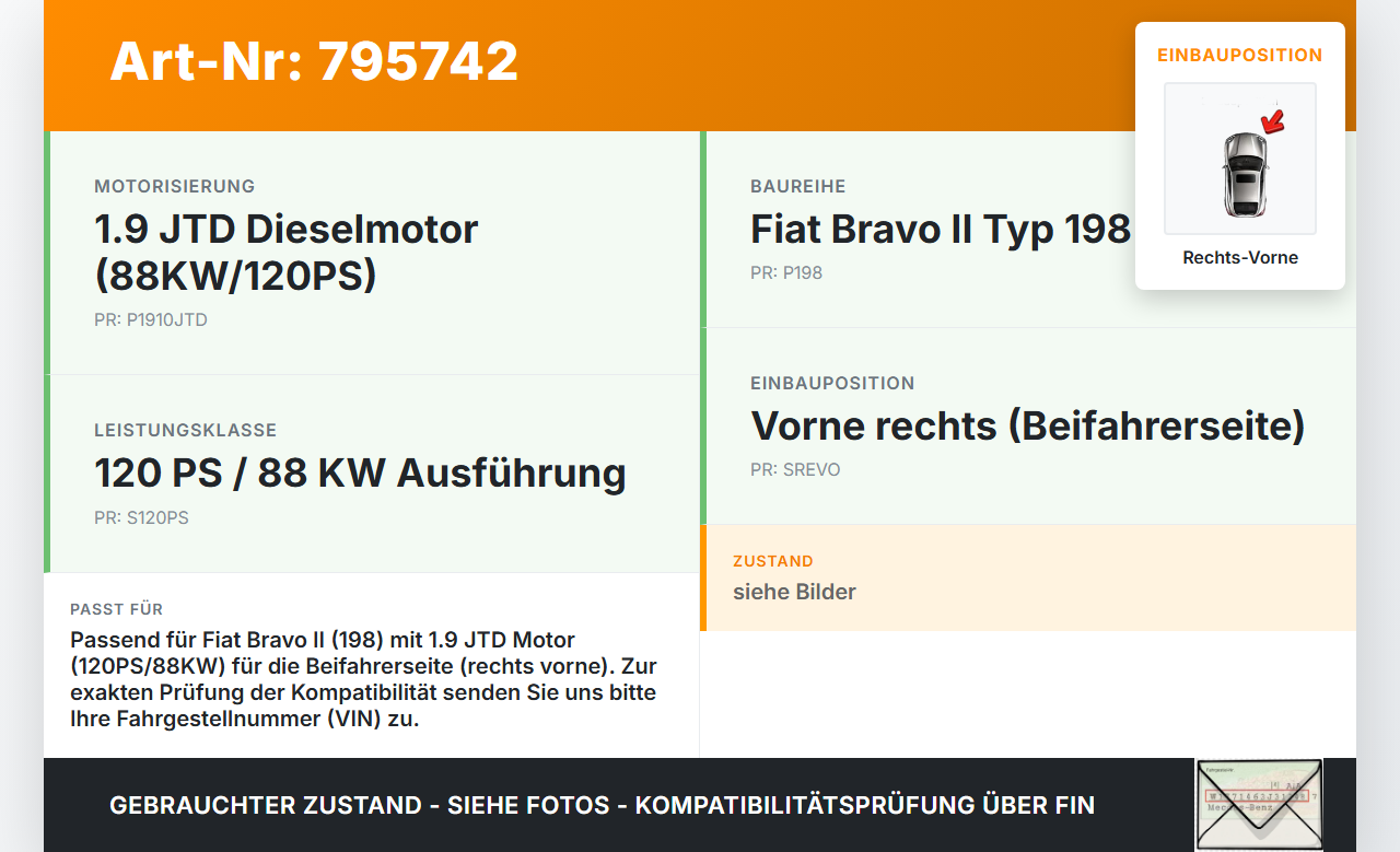 Fiat Bravo II 198 07-14 JTD 1,9d 88KW Antriebswelle Gelenkwelle Rechts Vorne Fiat Bravo II 198 07-14 18.02.2008... Vorschau 3