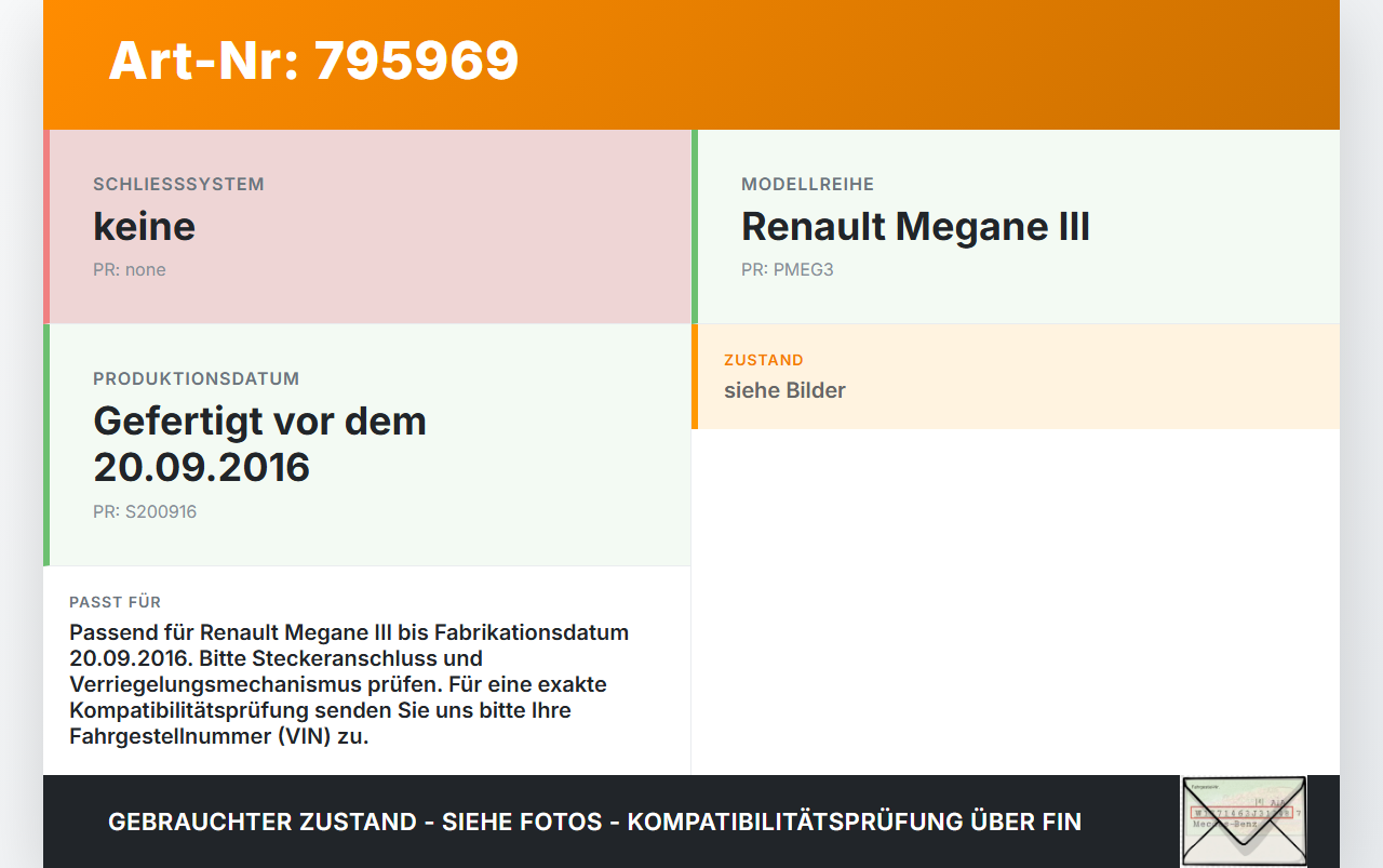 Renault Megane III 12-16 Kombi Schloss f. Heckklappe Heckklappenschloss Verriegelung Renault Megane III 12-16... Vorschau 3