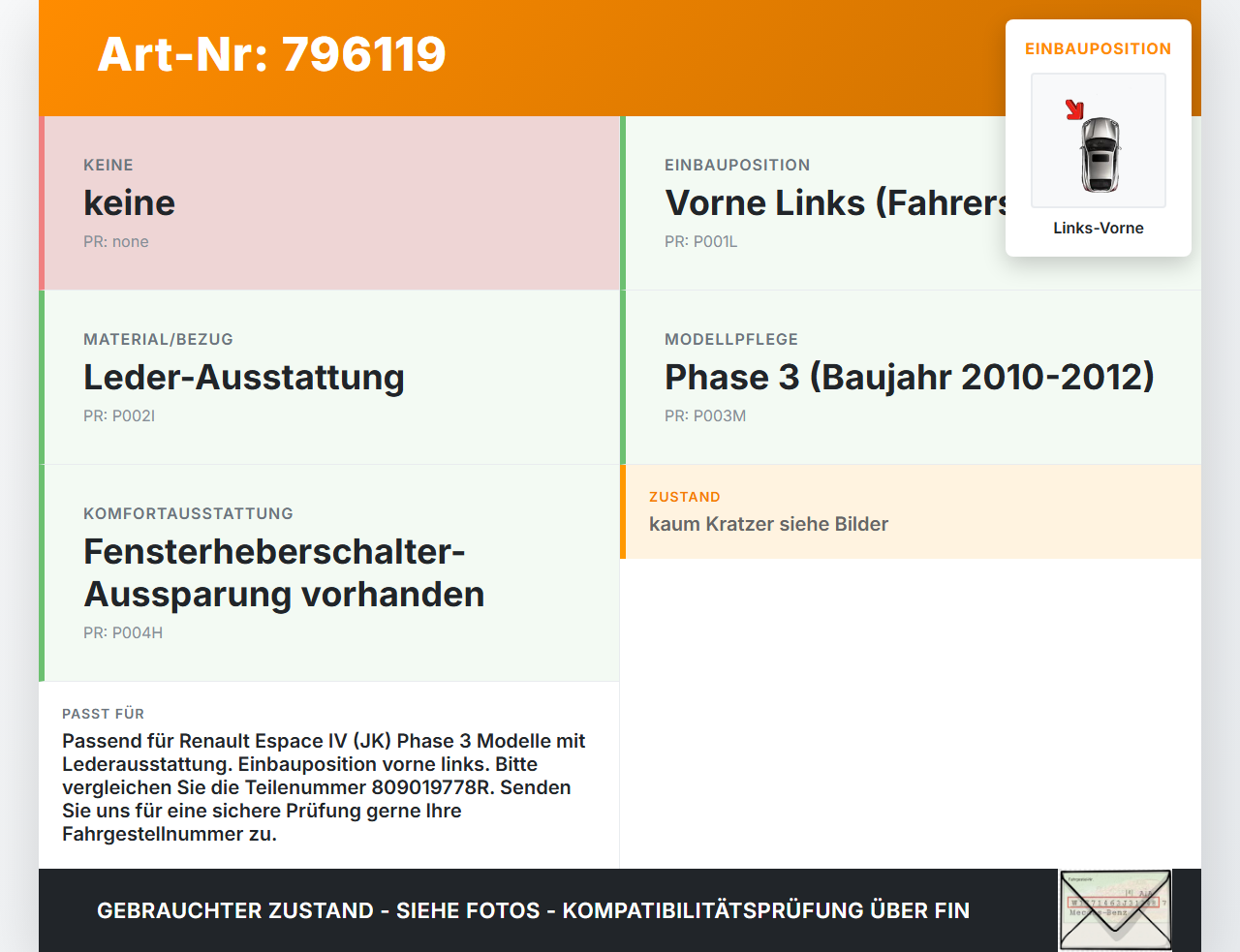 Renault Espace IV JK 10-12 Türverkleidung Türpappe Links Vorne Renault Espace IV JK 10-12 25.05.2012 809019778R... Vorschau 3