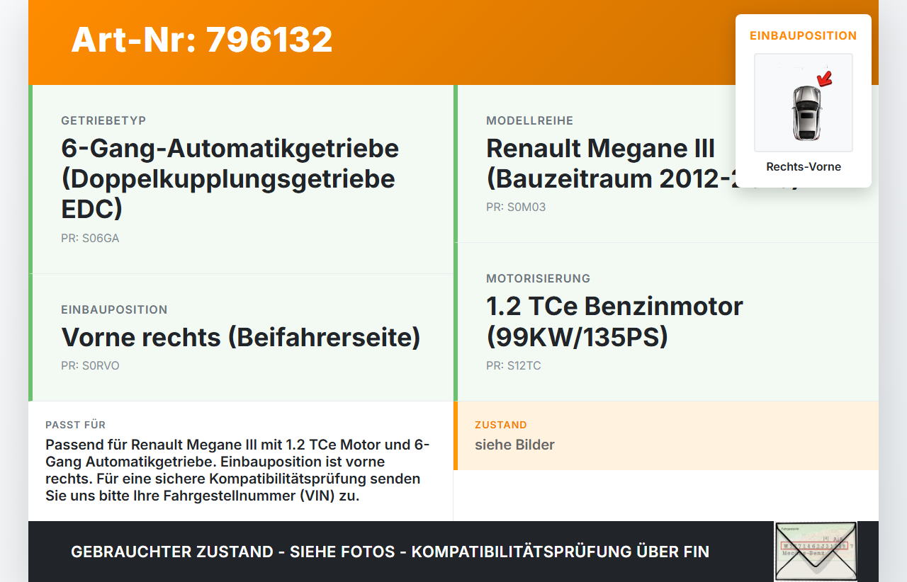 Renault Megane III 12-16 TCe 1,2 99KW Autom Antriebswelle Gelenkwelle Rechts Vorne Renault Megane III 12-16... Vorschau 3