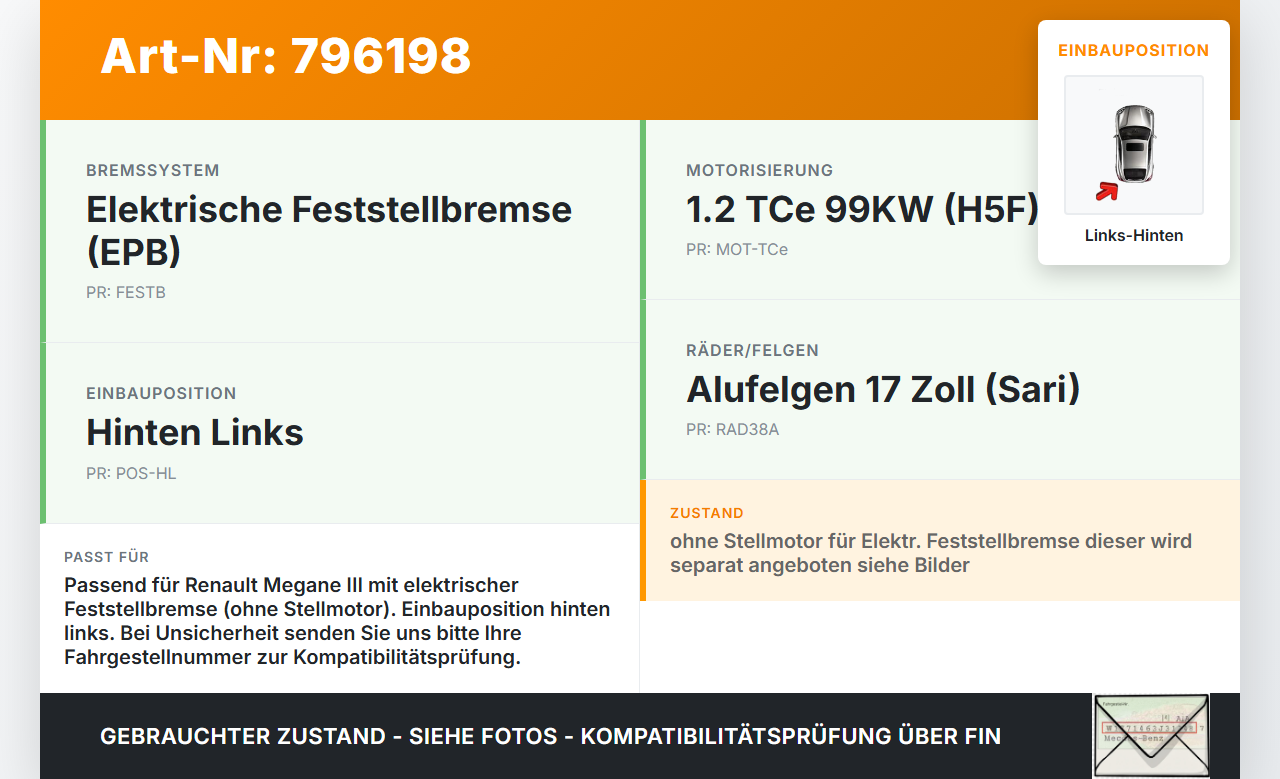 Renault Megane III 12-16 TCe 1,2 99KW Bremssattel Bremszange Hinten Links Renault Megane III 12-16 01.01.2015... Vorschau 3