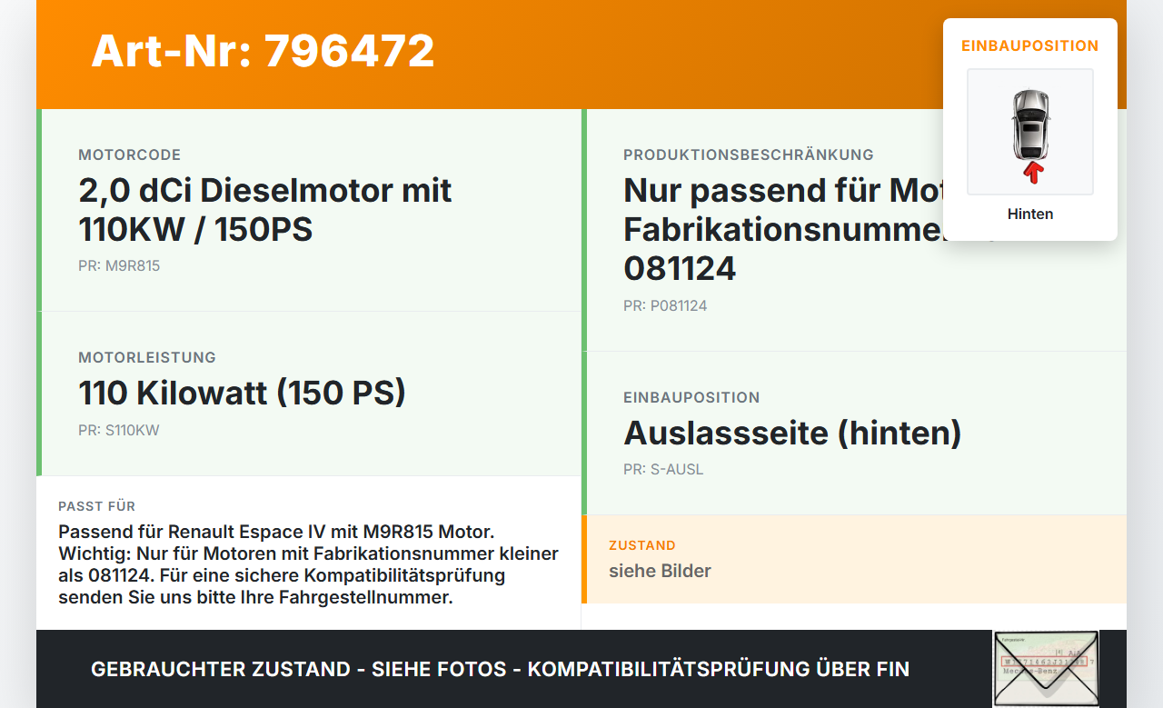 Renault Espace IV JK 10-12 dCi 2,0 110KW M9R815 Nockenwelle Auslass Hinten Renault Espace IV JK 10-12 25.05.2012... Vorschau 3