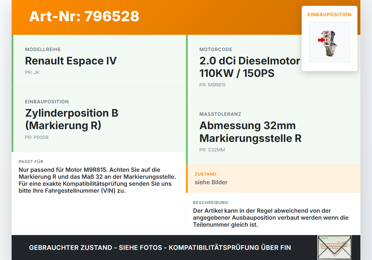 Renault Espace IV JK 10-12 dCi 2,0 110KW M9R815 Kolben mit Pleuel Pos B Renault Espace IV JK 10-12 25.05.2012... Vorschau 3