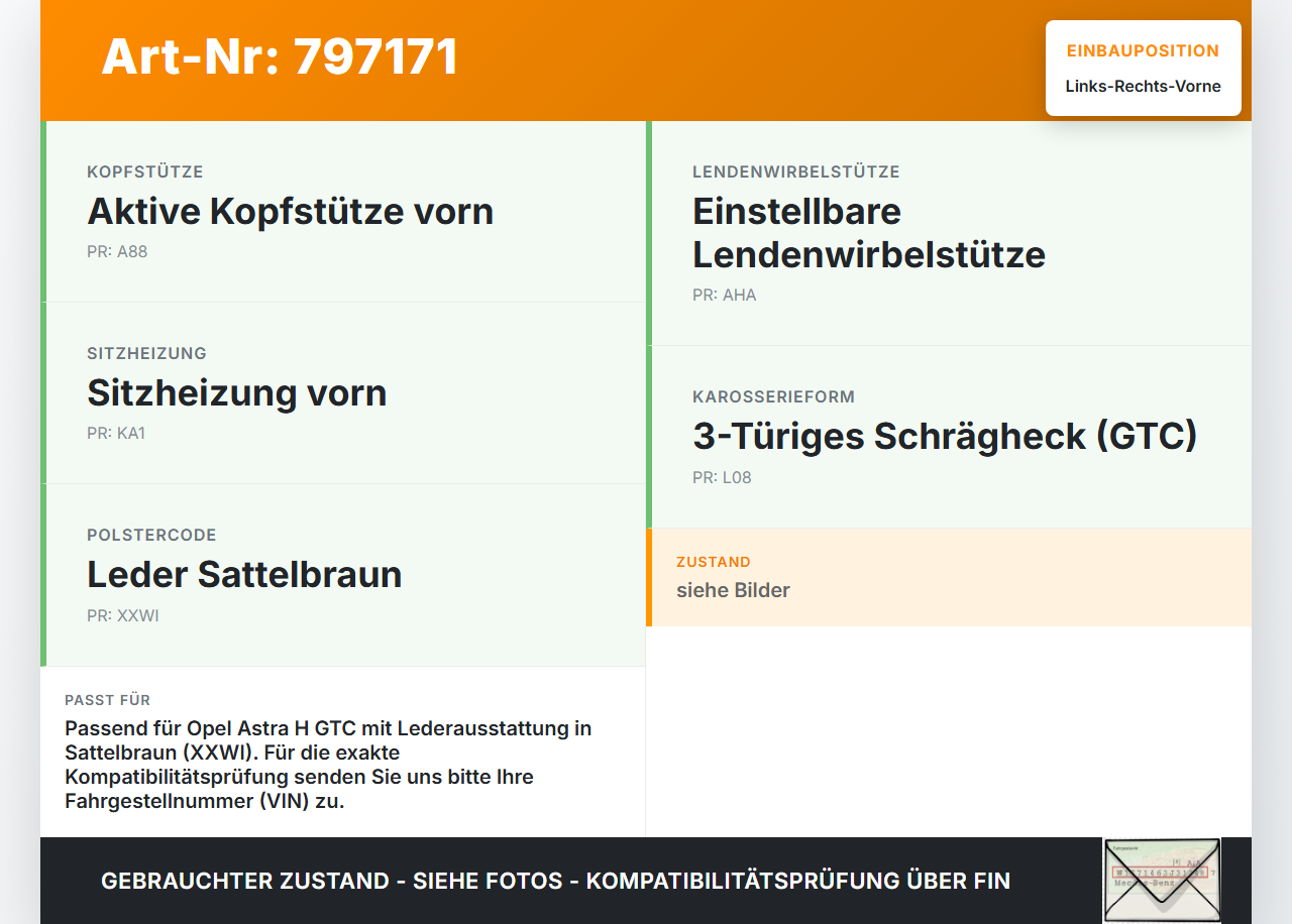 Opel Astra H GTC 06-10 Leder Kopfstütze für Fahrer Sitz Rechts oder Links Vorne Braun XXWI Opel Astra H GTC 06-10... Vorschau 3