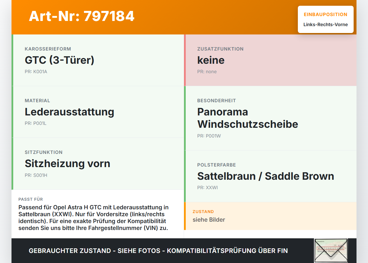 Opel Astra H GTC 06-10 Coupe Leder Kopfstütze für Beifahrer Sitz Rechts oder Links Vorne Braun XXWI Opel Astra H... Vorschau 3