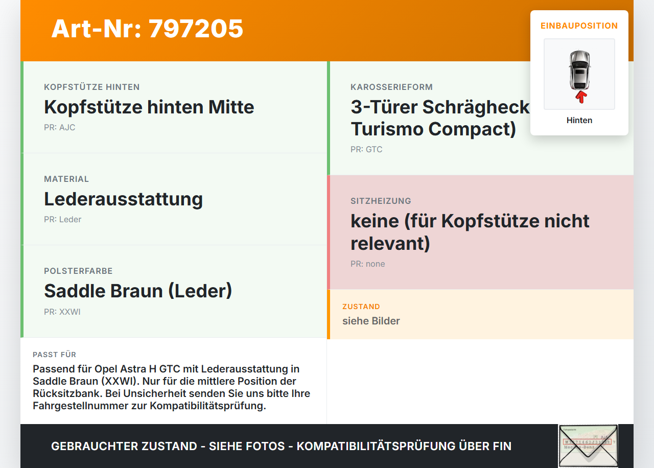 Opel Astra H GTC 06-10 Leder Kopfstütze Mitte Hinten Braun XXWI Opel Astra H GTC 06-10 06.06.2007 13257023 7261809... Vorschau 3