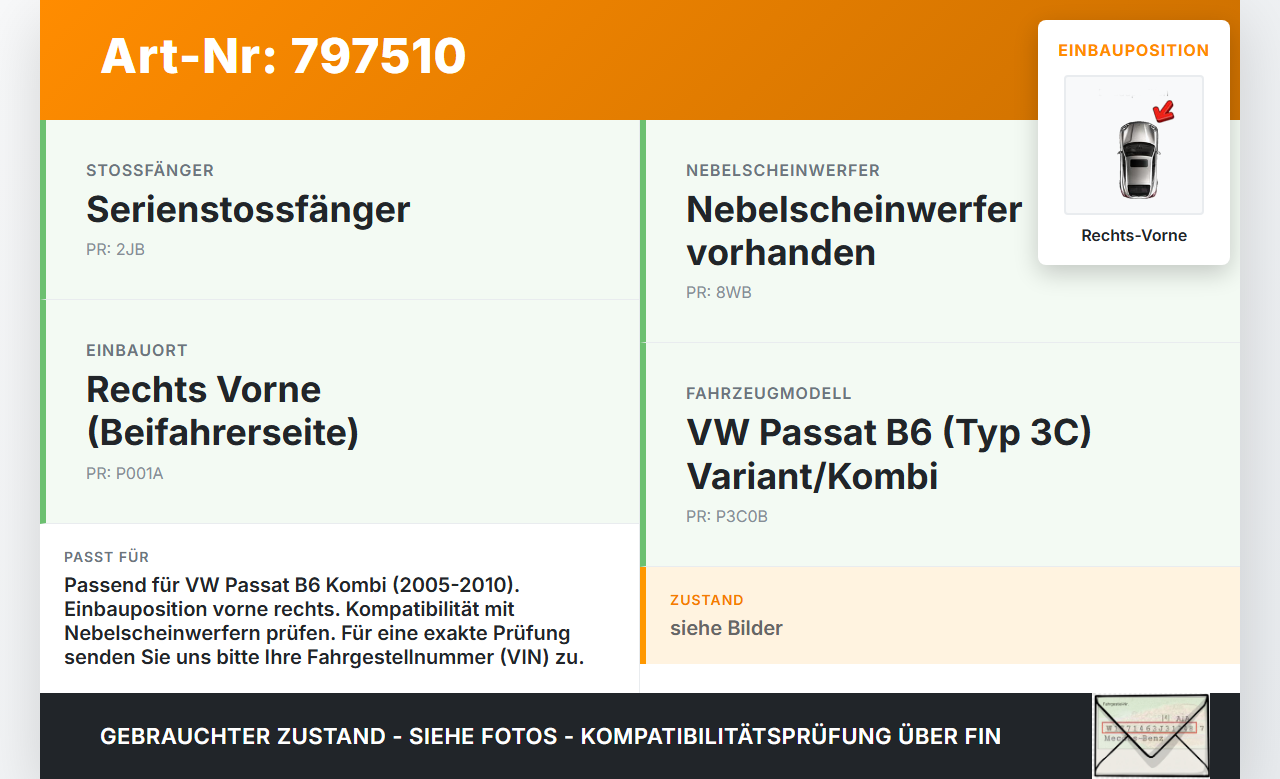VW Passat B6 3C 05-10 Kombi Halter Träger Aufnahme Führung für Stoßstange Rechts Vorne VW Passat B6 3C 05-10... Vorschau 3