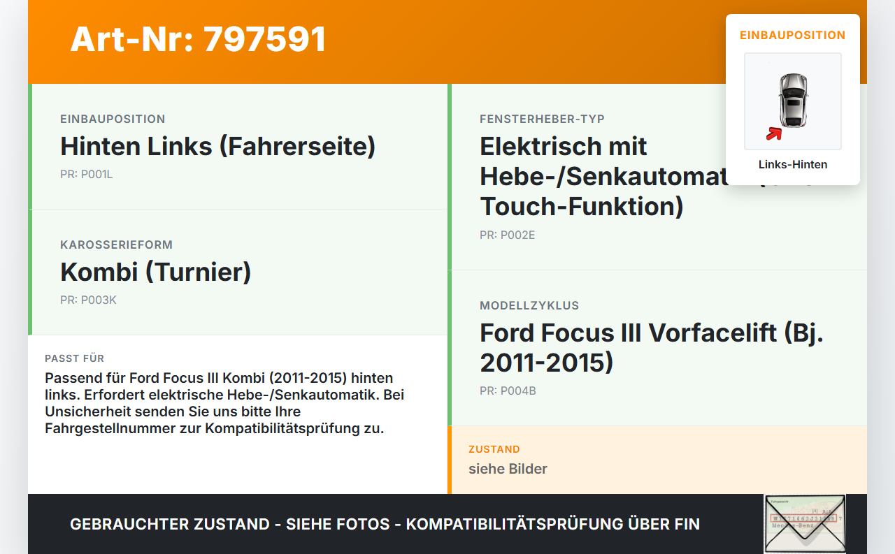 Ford Focus III 11-15 Kombi Fensterhebermotor mit Fensterheber Links Hinten Ford Focus III 11-15 26.02.2013... Vorschau 3