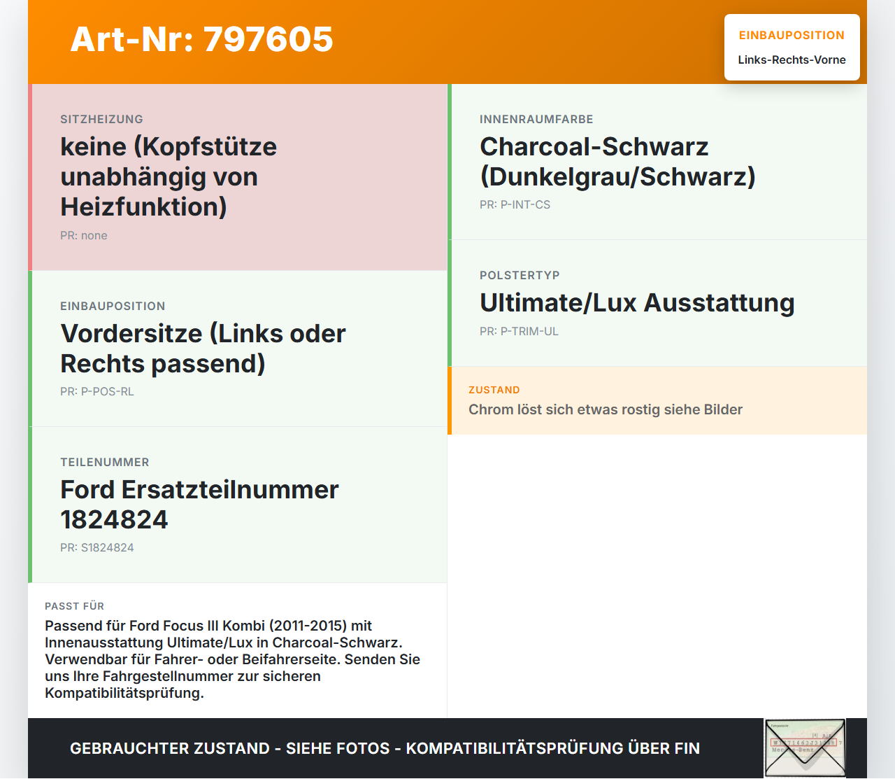 Ford Focus III 11-15 Kombi Kopfstütze für Beifahrer Sitz Rechts oder Links Vorne Ford Focus III 11-15 26.02.2013... Vorschau 3