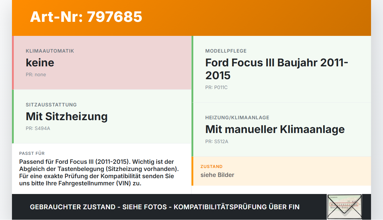 Ford Focus III 11-15 Bedienteil Bedienelement Heizung Klimabedienteil Ford Focus III 11-15 26.02.2013... Vorschau 3