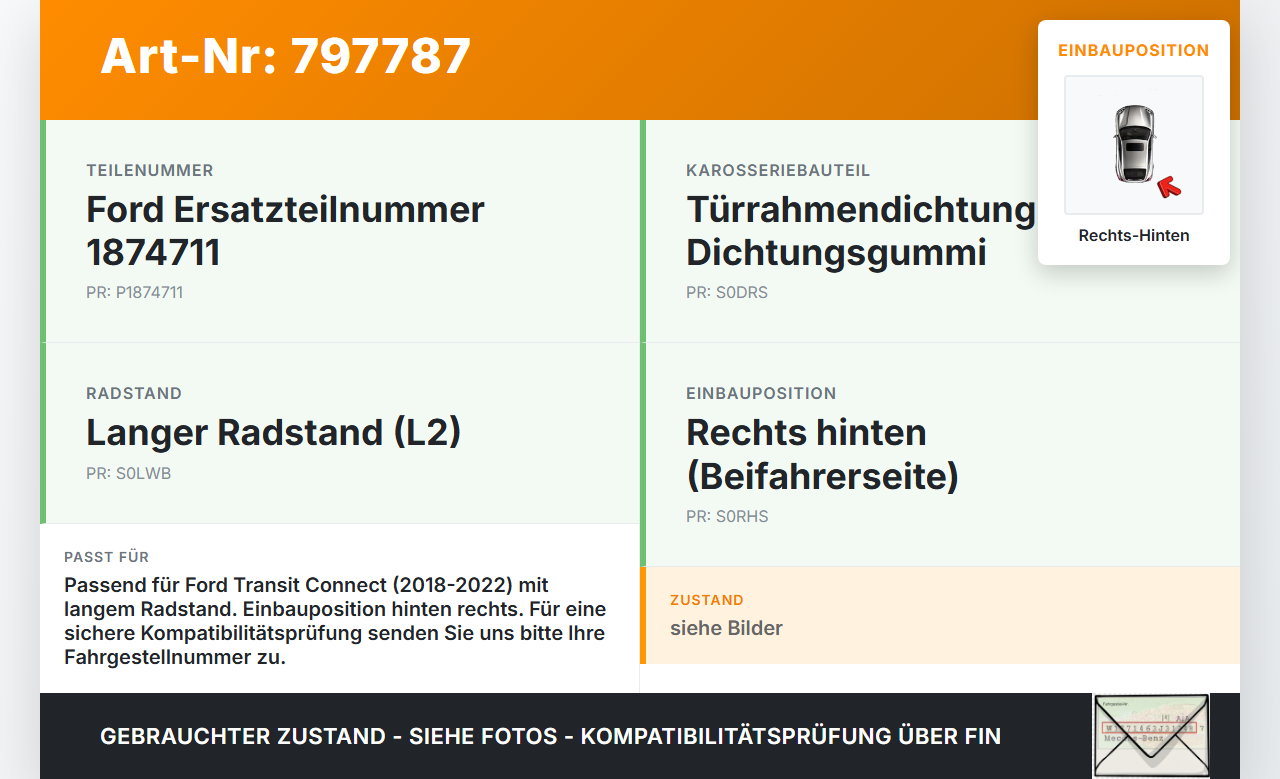 Ford Transit Connect 18-22 Dichtung für Rahmen Tür Rechts Hinten Ford Transit Connect 18-22 15.04.2019... Vorschau 3