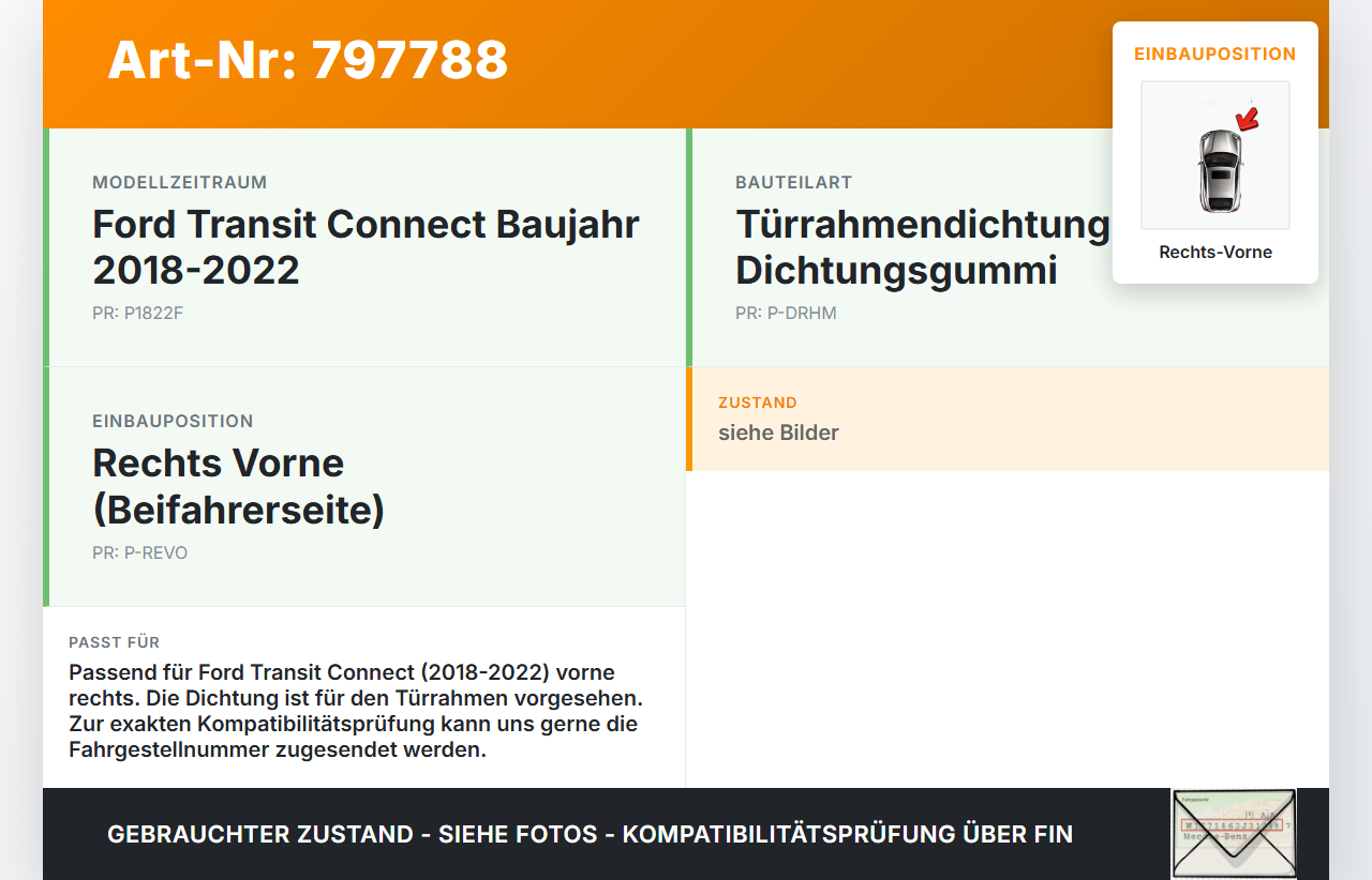 Ford Transit Connect 18-22 Dichtung für Rahmen Tür Rechts Vorne Ford Transit Connect 18-22 15.04.2019... Vorschau 3