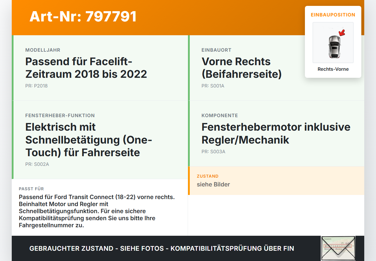Ford Transit Connect 18-22 Fensterhebermotor mit Fensterheber Rechts Vorne Ford Transit Connect 18-22 15.04.2019... Vorschau 3