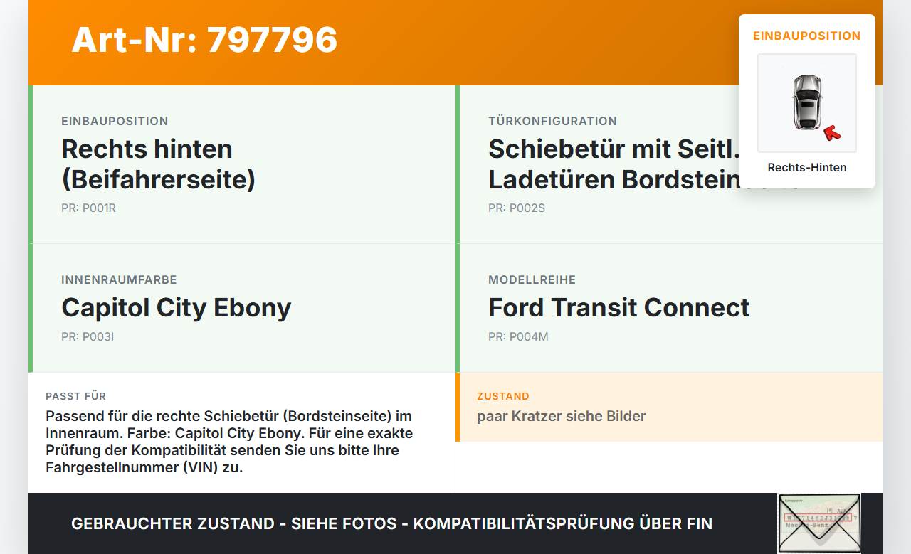 Ford Transit Connect 18-22 Griff Griffmuschel Türgriff Innen Rechts Hinten für Schiebetür Ford Transit Connect... Vorschau 3