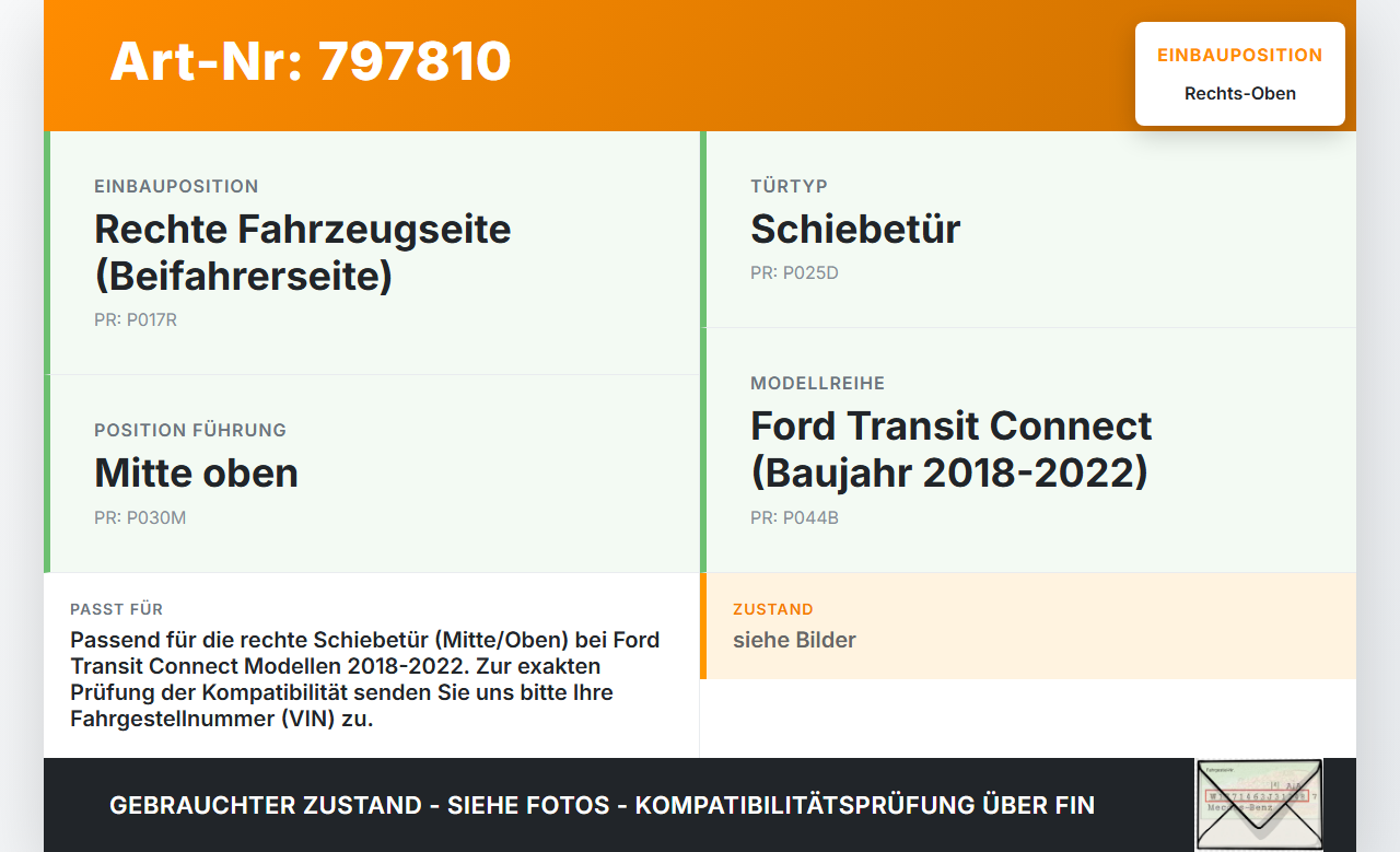 Ford Transit Connect 18-22 Führungsrolle für Schiebetür Mitte Rechts Oben Ford Transit Connect 18-22 15.04.2019... Vorschau 3