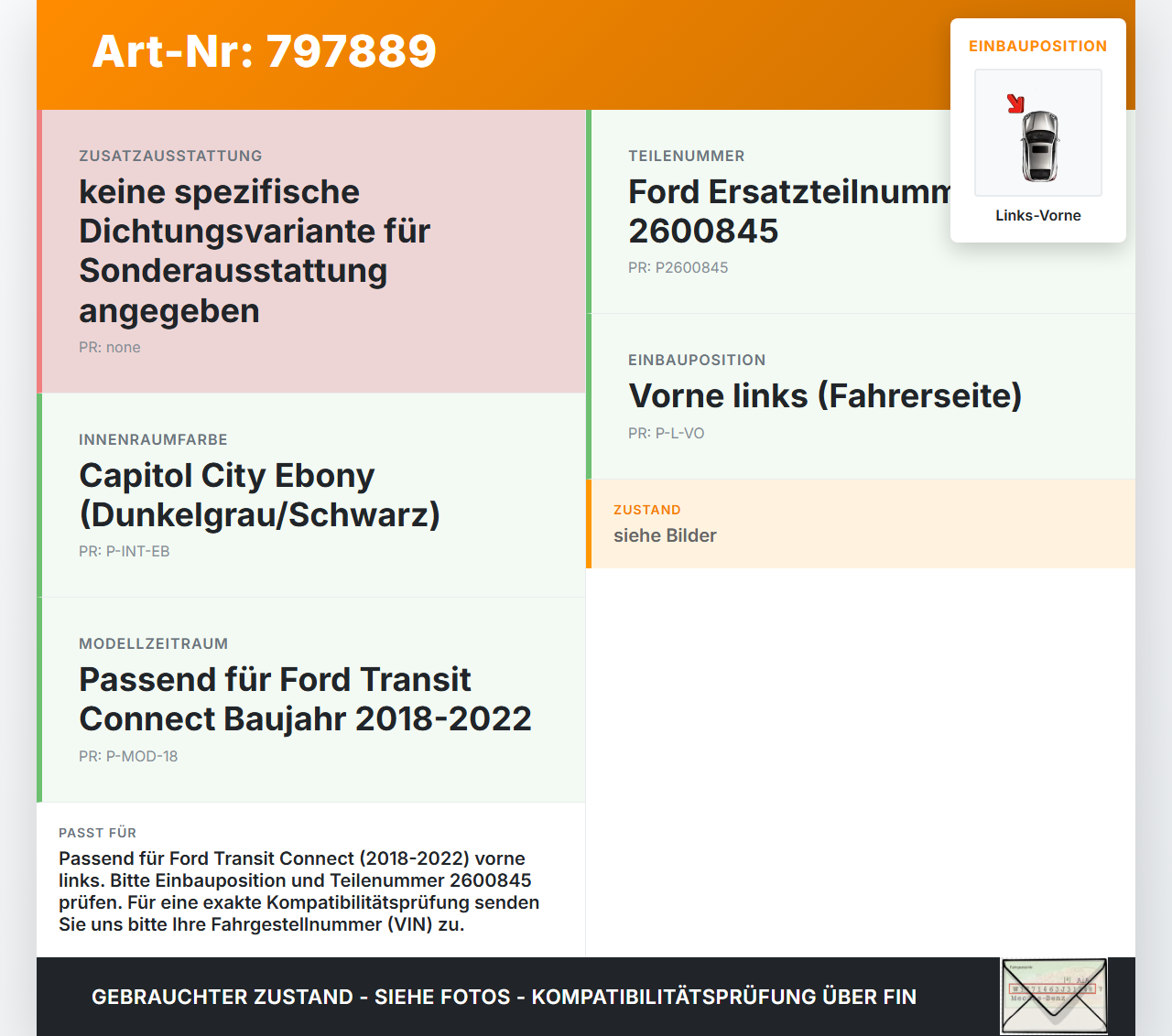 Ford Transit Connect 18-22 Dichtung für Rahmen Tür Links Vorne Ford Transit Connect 18-22 15.04.2019 DT11-V20530-AM... Vorschau 3