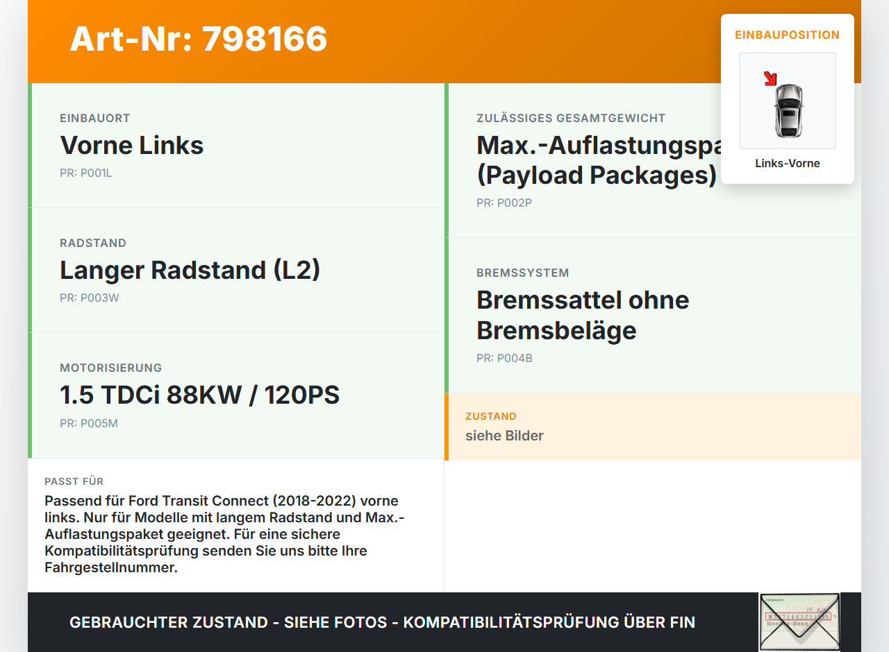 Ford Transit Connect 18-22 TDCi 1,5 88KW Bremssattel Bremszange Vorne Links Ford Transit Connect 18-22 15.04.2019... Vorschau 3