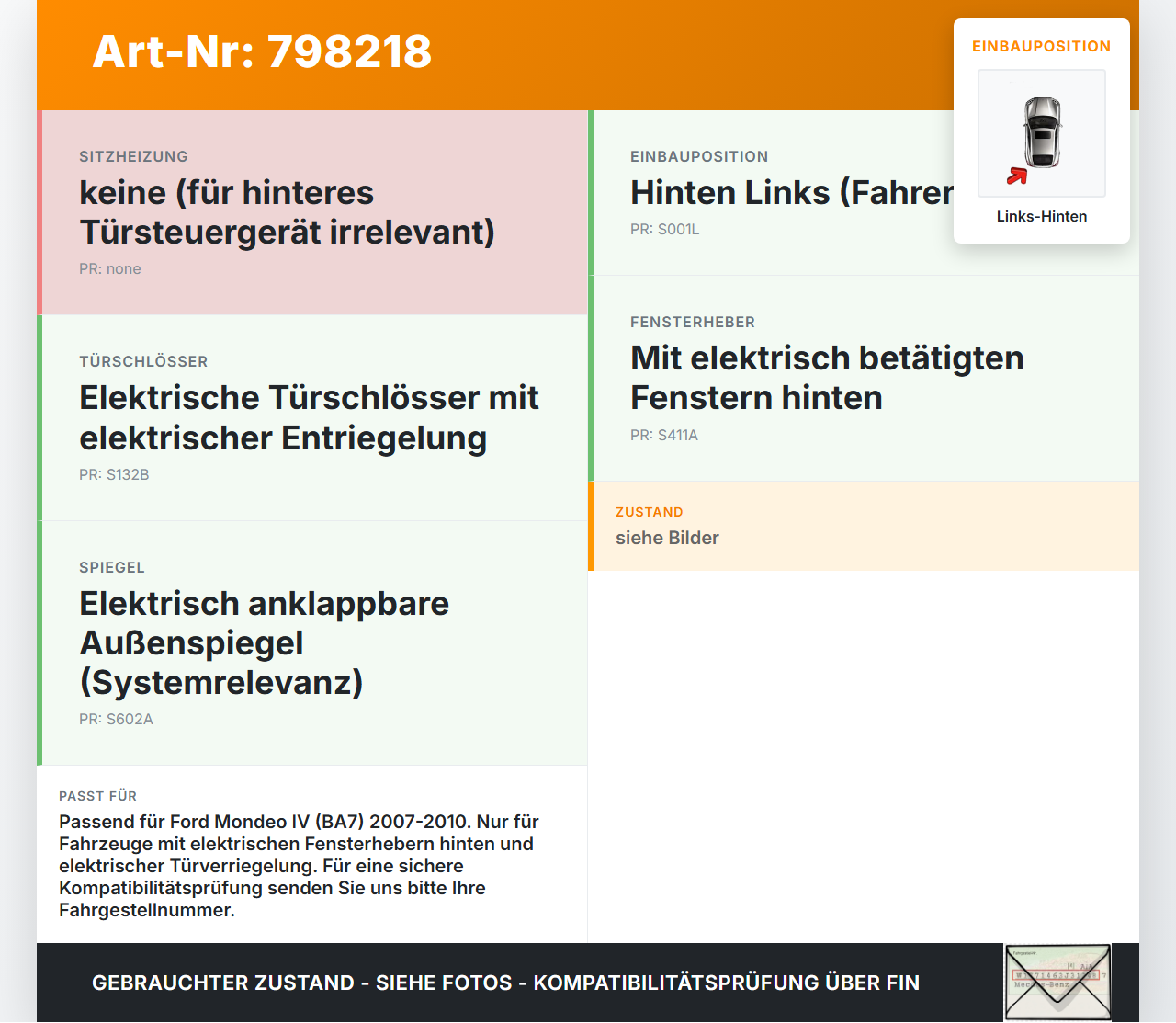 Ford Mondeo IV BA7 07-10 Steuergerät ECU Modul Türsteuergerät Links Hinten Ford Mondeo IV BA7 07-10 07.11.2007... Vorschau 3