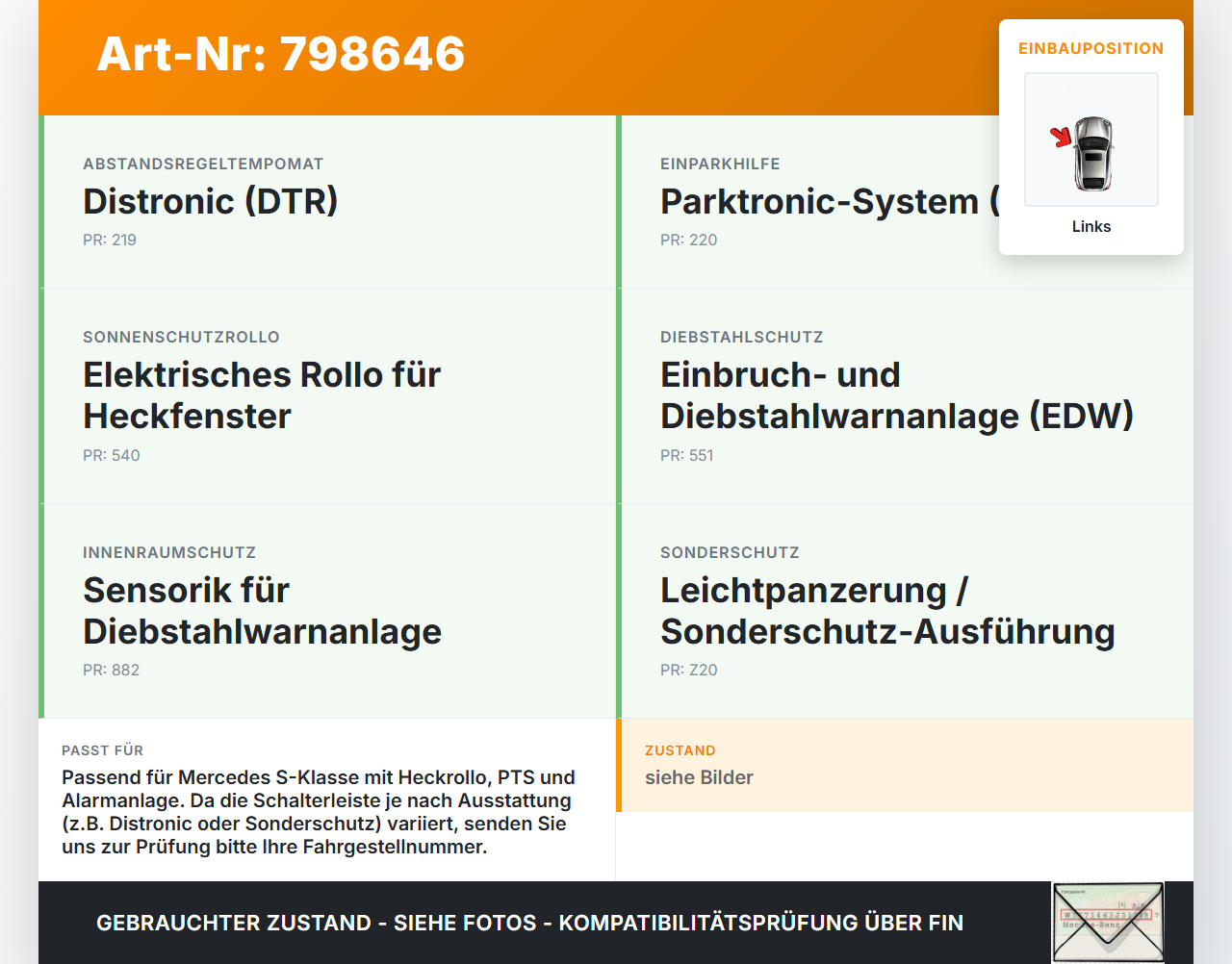 Mercedes S-Kl. W220 S320 02-05 Warnblinkschalter Schalter ZV Fahrwerksverstellung Rollo Mercedes S-Kl. W220 S320... Vorschau 3