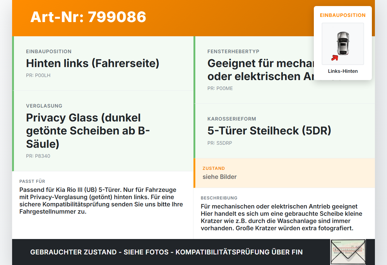 Kia Rio III UB 15-17 5T LHK Seitenscheibe für Tür Fenster Scheibe Links Hinten Orig. getönt Kia Rio III UB 15-17... Vorschau 3