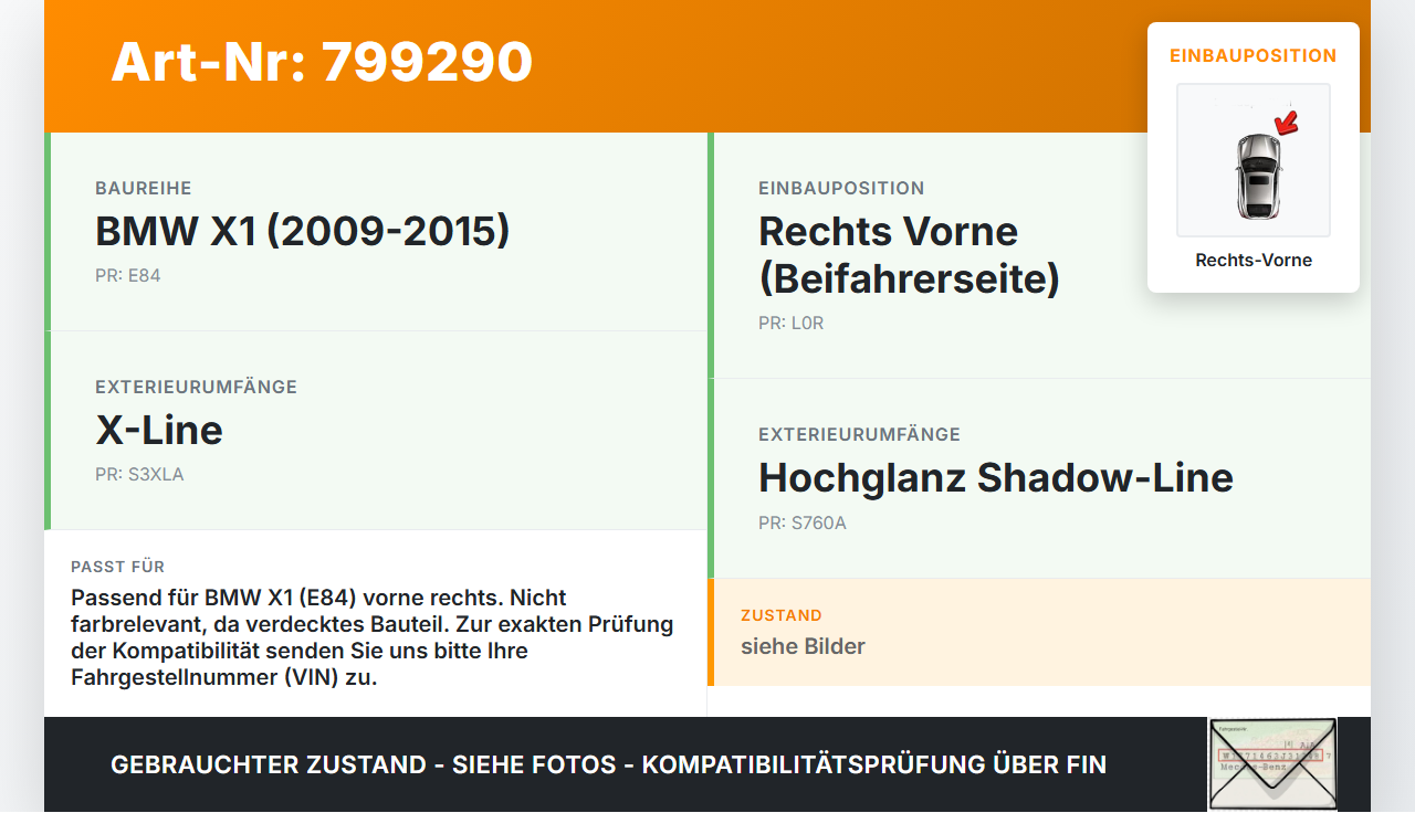 BMW X1 E84 X18D 09-12 Kombi Türfangband Türbremse Türanschlag Rechts Vorne BMW X1 E84 X18D 09-12 23.02.2012 2990613... Vorschau 3