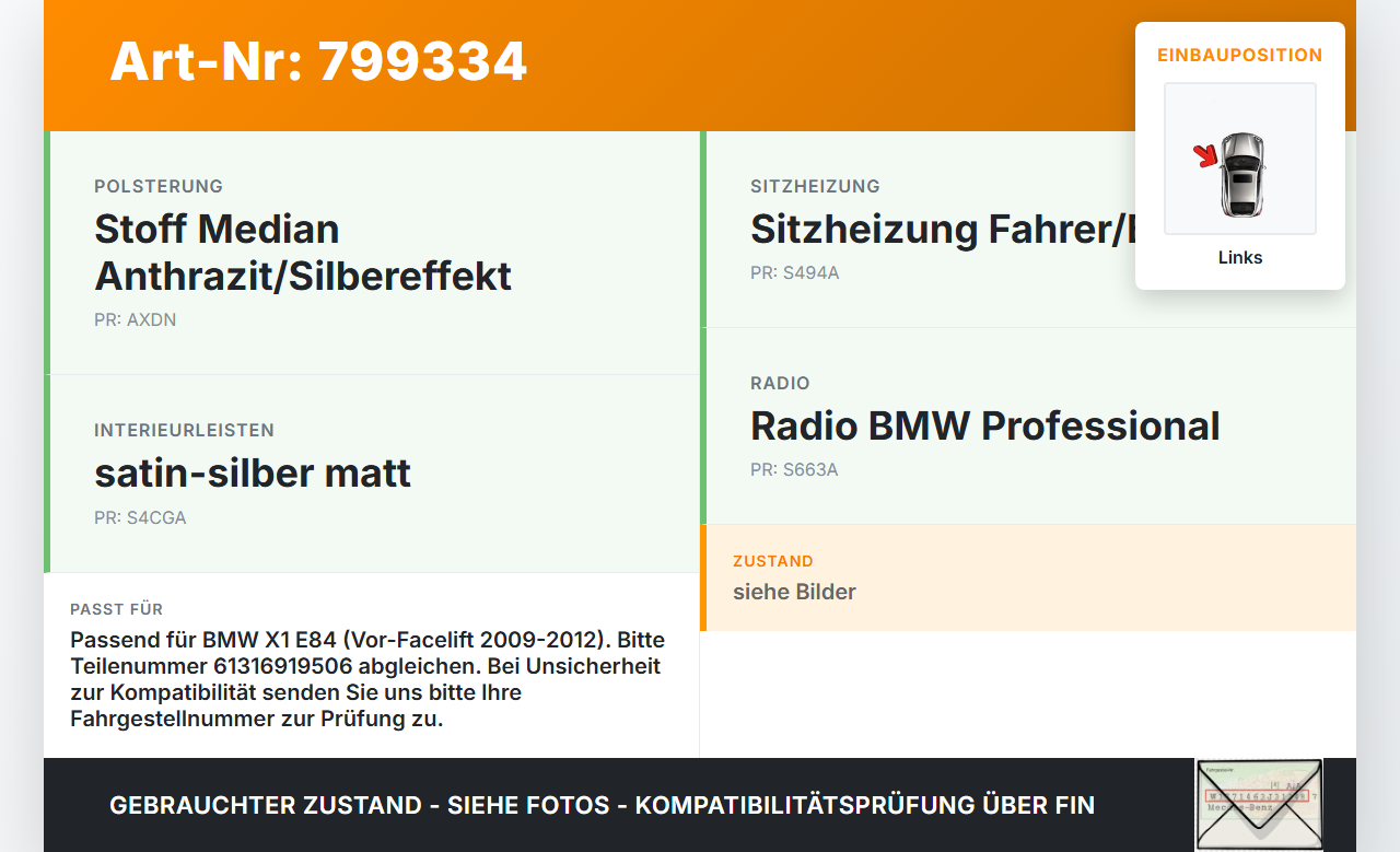 BMW X1 E84 X18D 09-12 Warnblinkschalter Schalter BMW X1 E84 X18D 09-12 23.02.2012 6919506 61316919506 gebraucht Vorschau 3