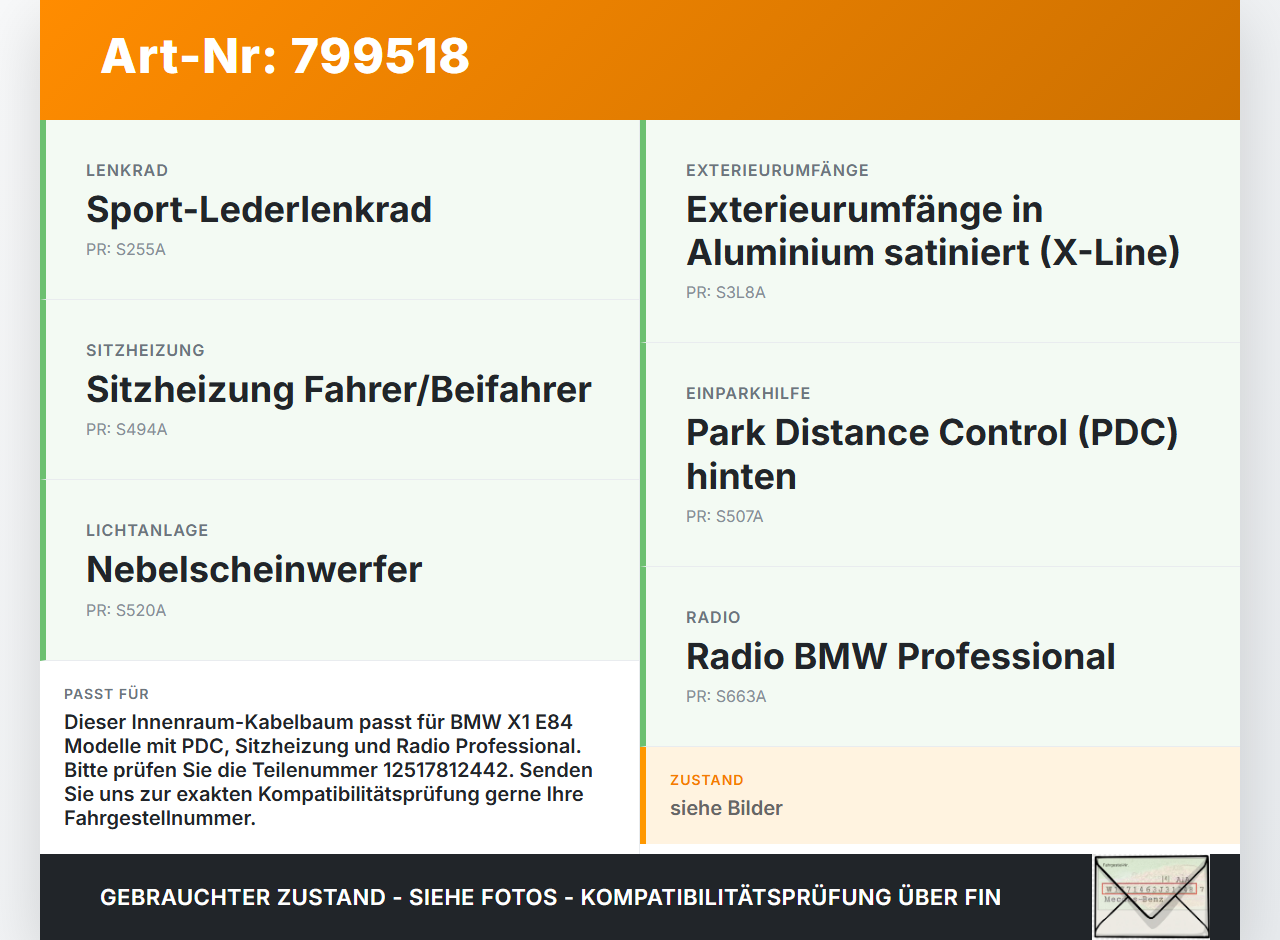 BMW X1 E84 X18D 09-12 Kabelbaum Innen BMW X1 E84 X18D 09-12 23.02.2012 12517812442 7812442 7812442-04 gebraucht Vorschau 3