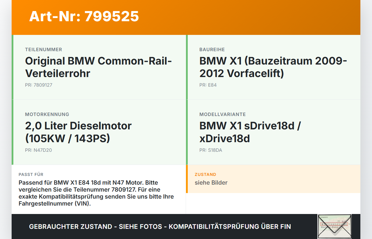 BMW X1 E84 X18D 09-12 2,0 105KW Verteilerrohr für Hochdruck Verteiler BMW X1 E84 X18D 09-12 23.02.2012 13537809127... Vorschau 3