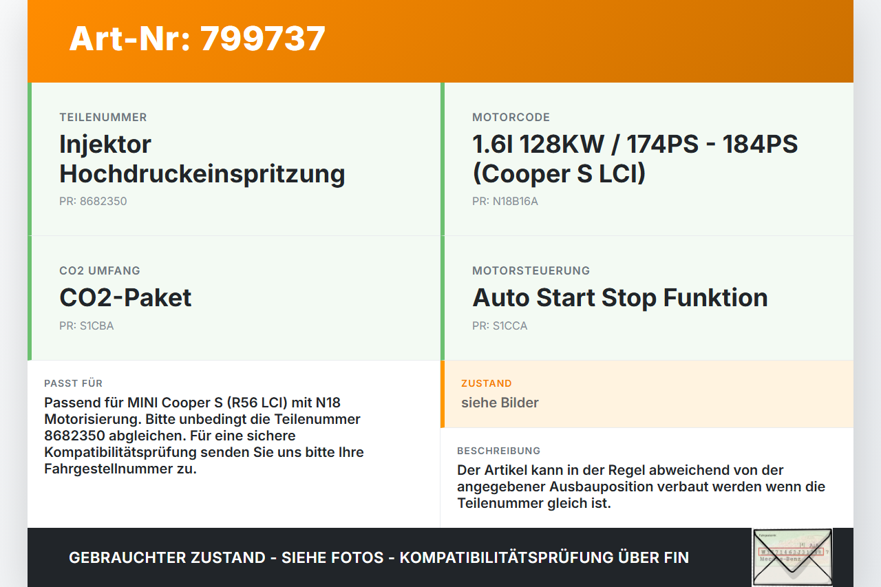 MINI Cooper S R56 LCI 09-14  1,6 128KW Injektor Einspritzdüse Zyl.4 MINI Cooper S R56 LCI 09-14 08.04.2010... Vorschau 3