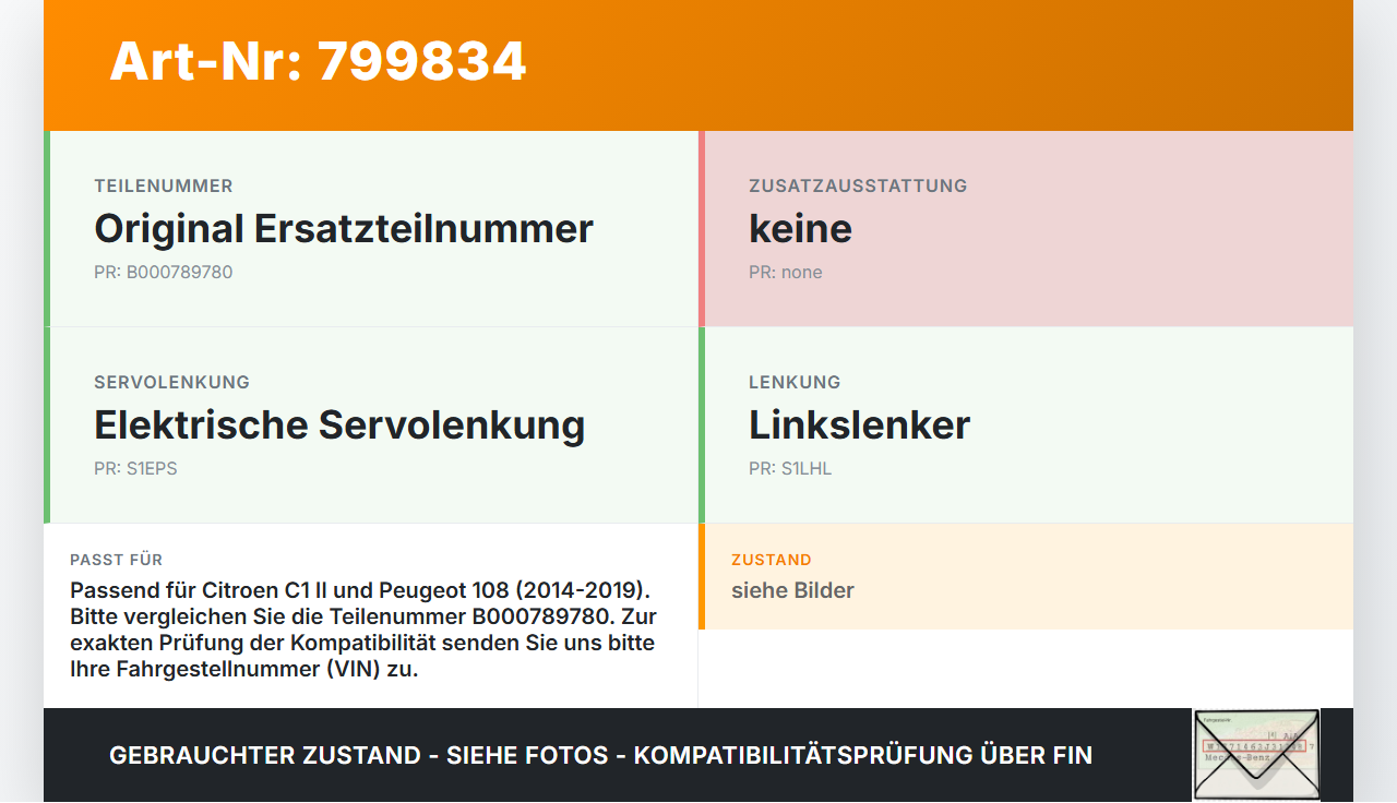 Citroen C1 II 108 14-19 Lenkungsteil Kreuzgelenk Citroen C1 II 108 14-19 01.02.2017 B000789780 gebraucht Vorschau 3