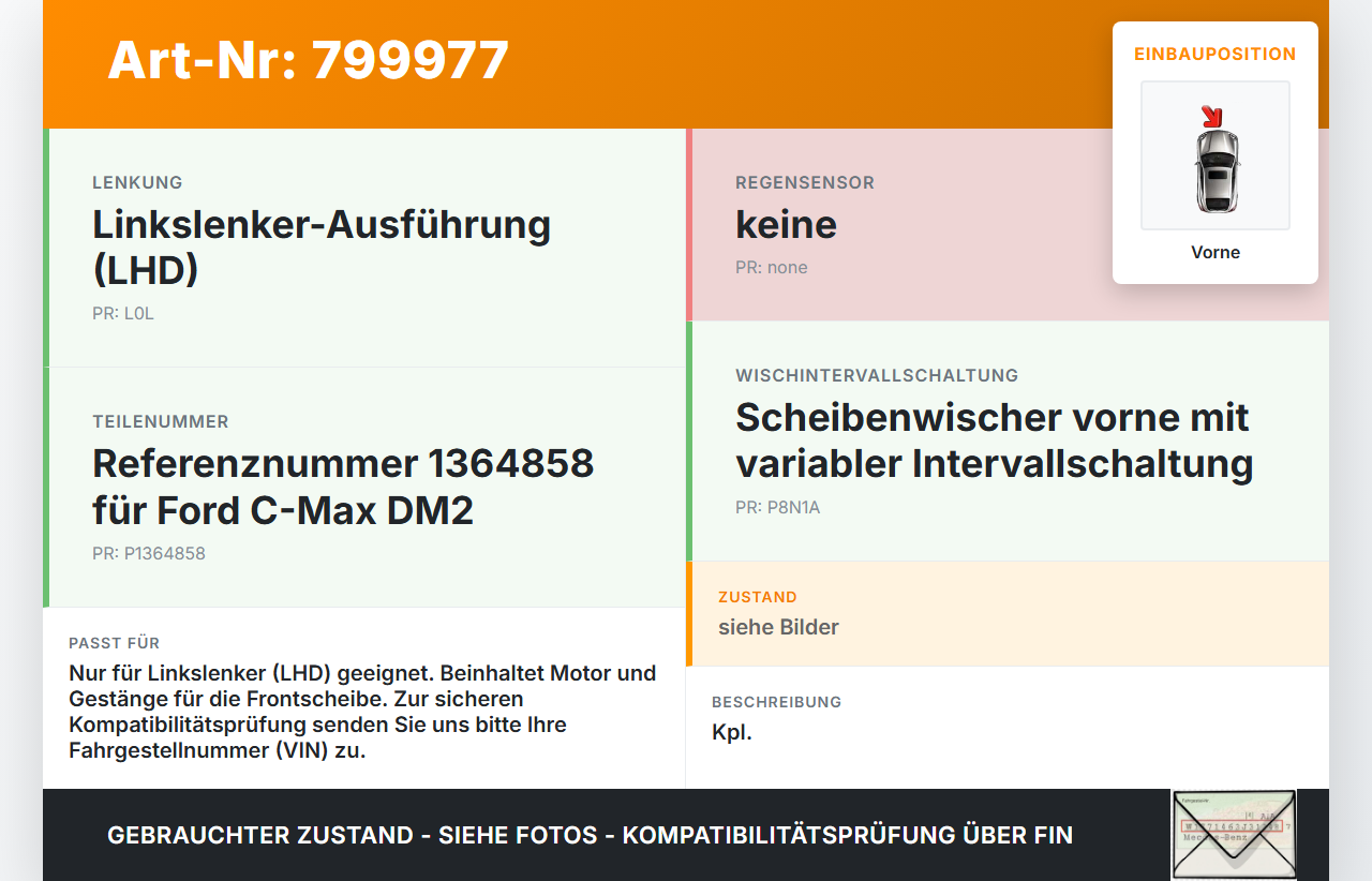 Ford C-Max DM2 03-07 Wischermotor m. Wischergestänge Vorne Ford C-Max DM2 03-07 02.02.2004 3M51-17K484-AC... Vorschau 3