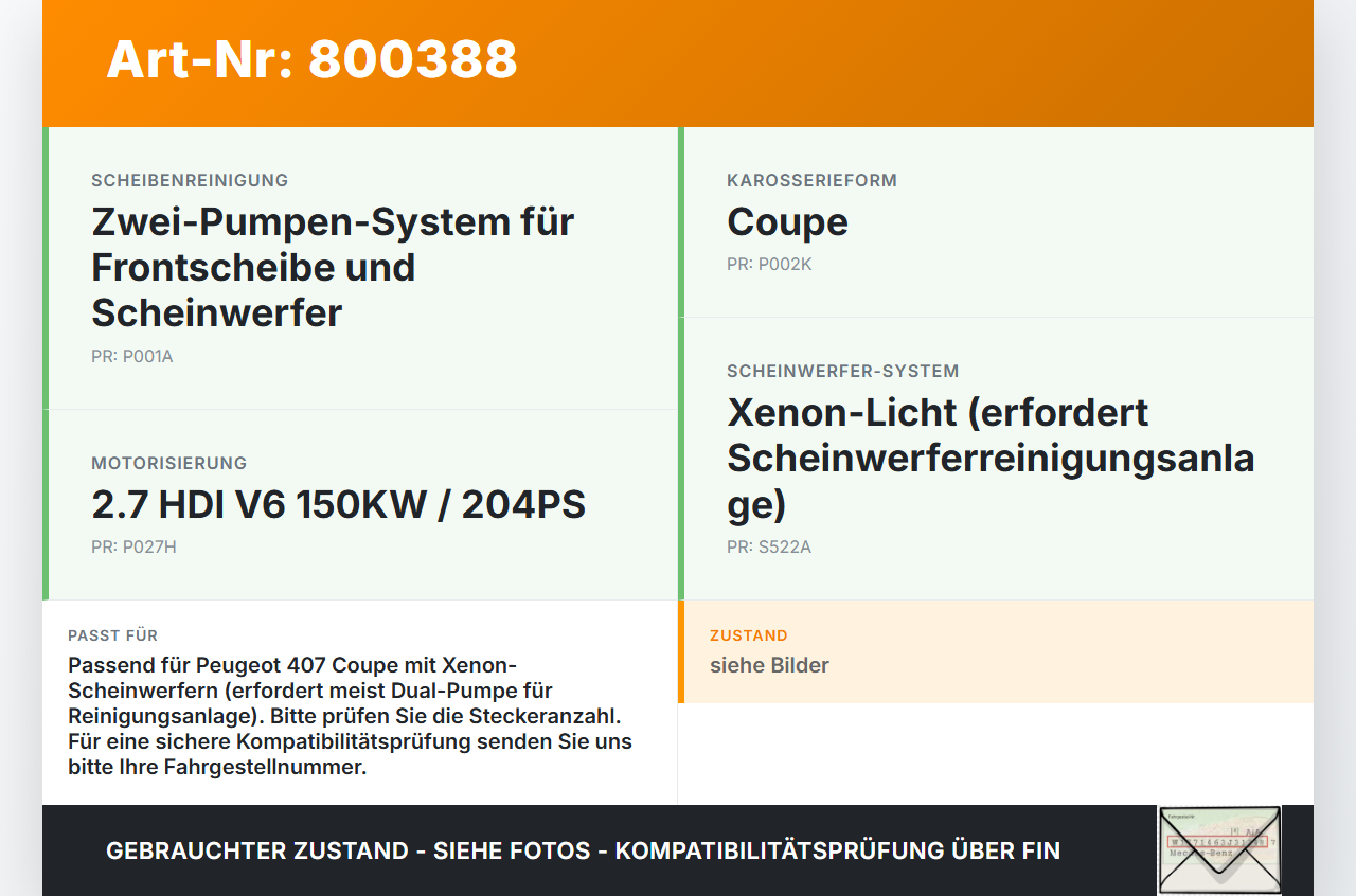 Peugeot 407 Coupe 05-11 HDI 2,7 150KW Waschwasserpumpe Wischwasserpumpe Peugeot 407 Coupe 05-11 01.02.2005 643492... Vorschau 3