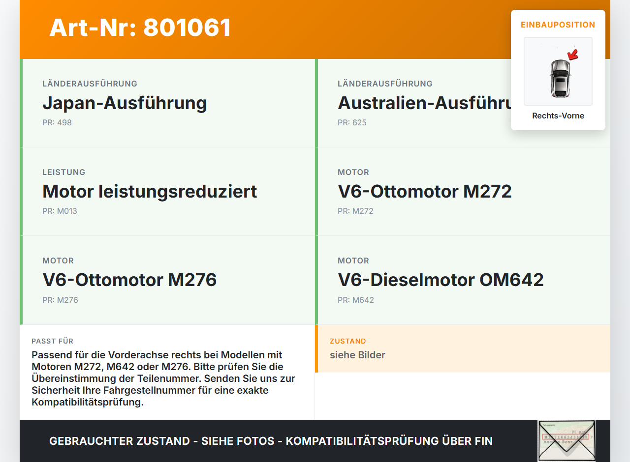 Mercedes R320 W251 06-10 CDI 3,0 165KW Bremssattel Bremszange Vorne Rechts Mercedes R320 W251 06-10 04.07.2006... Vorschau 3